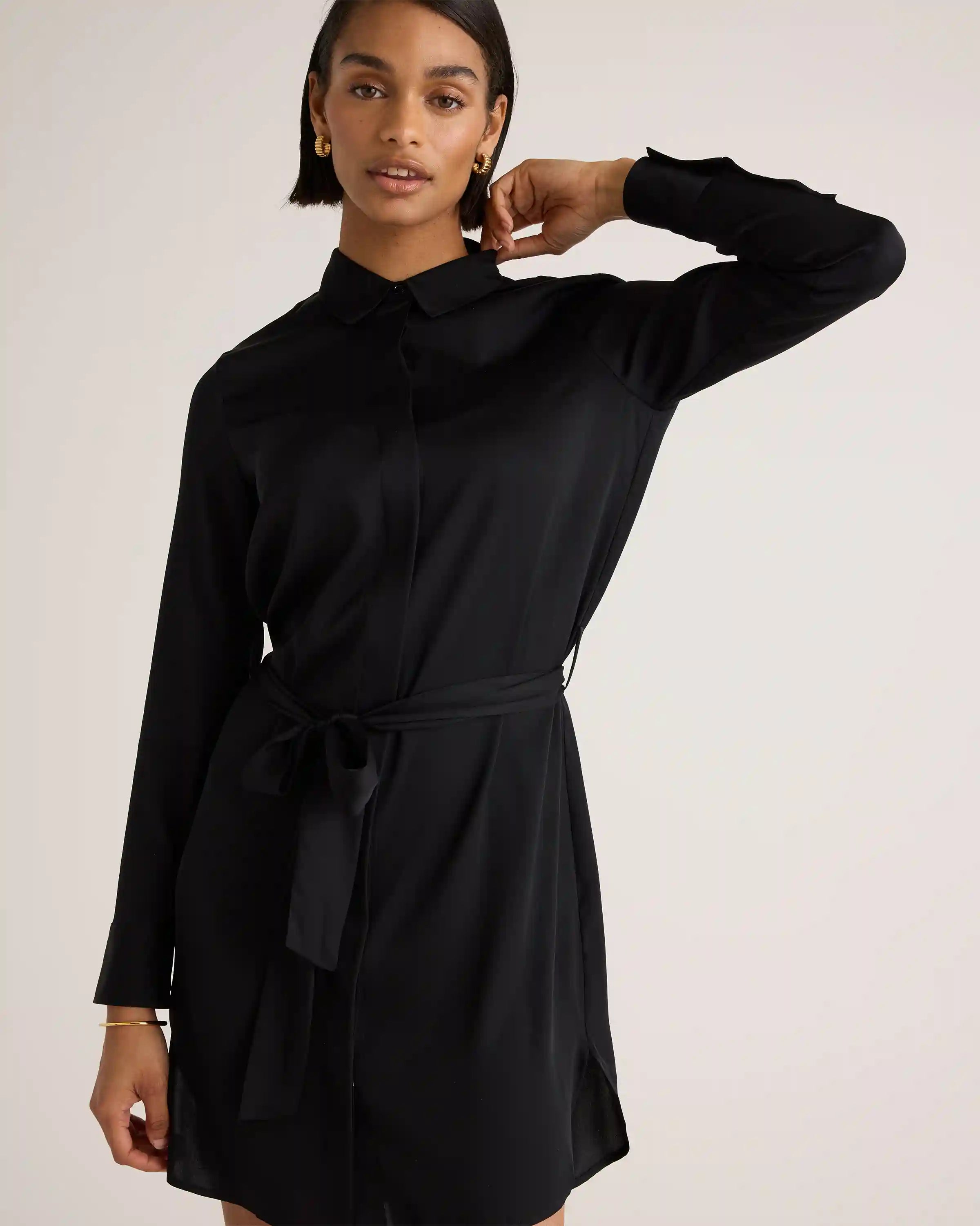 Washable Stretch Silk Shirt Dress