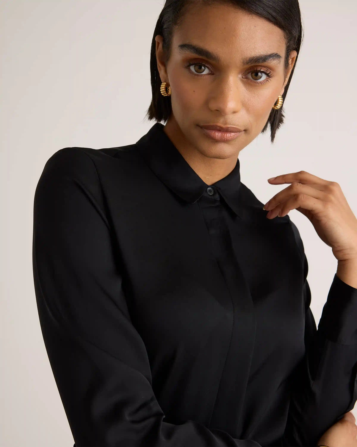 Washable Stretch Silk Shirt Dress