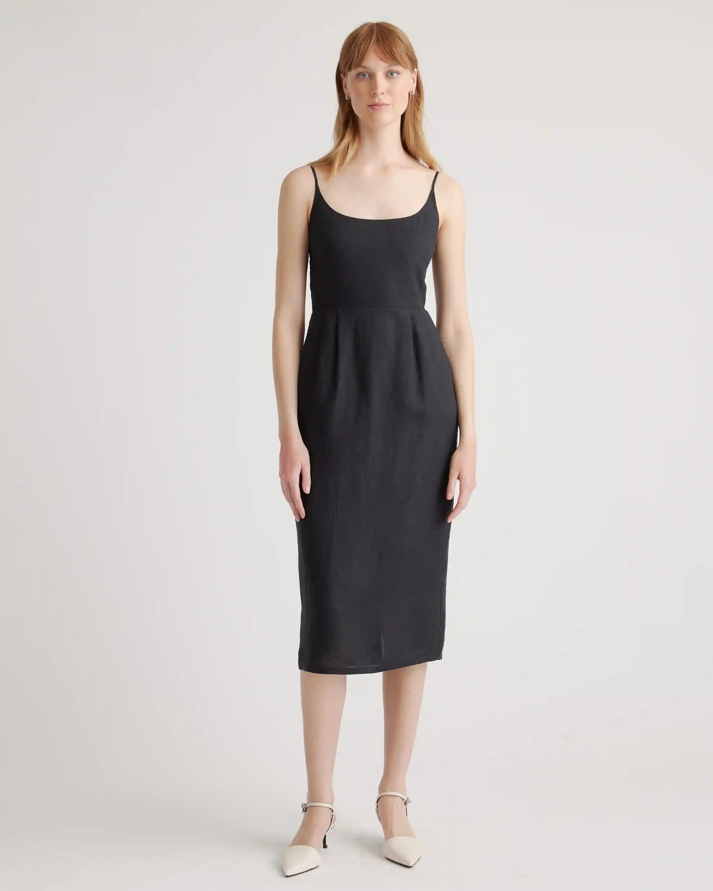 100% European Linen Scoop Neck Midi Dress