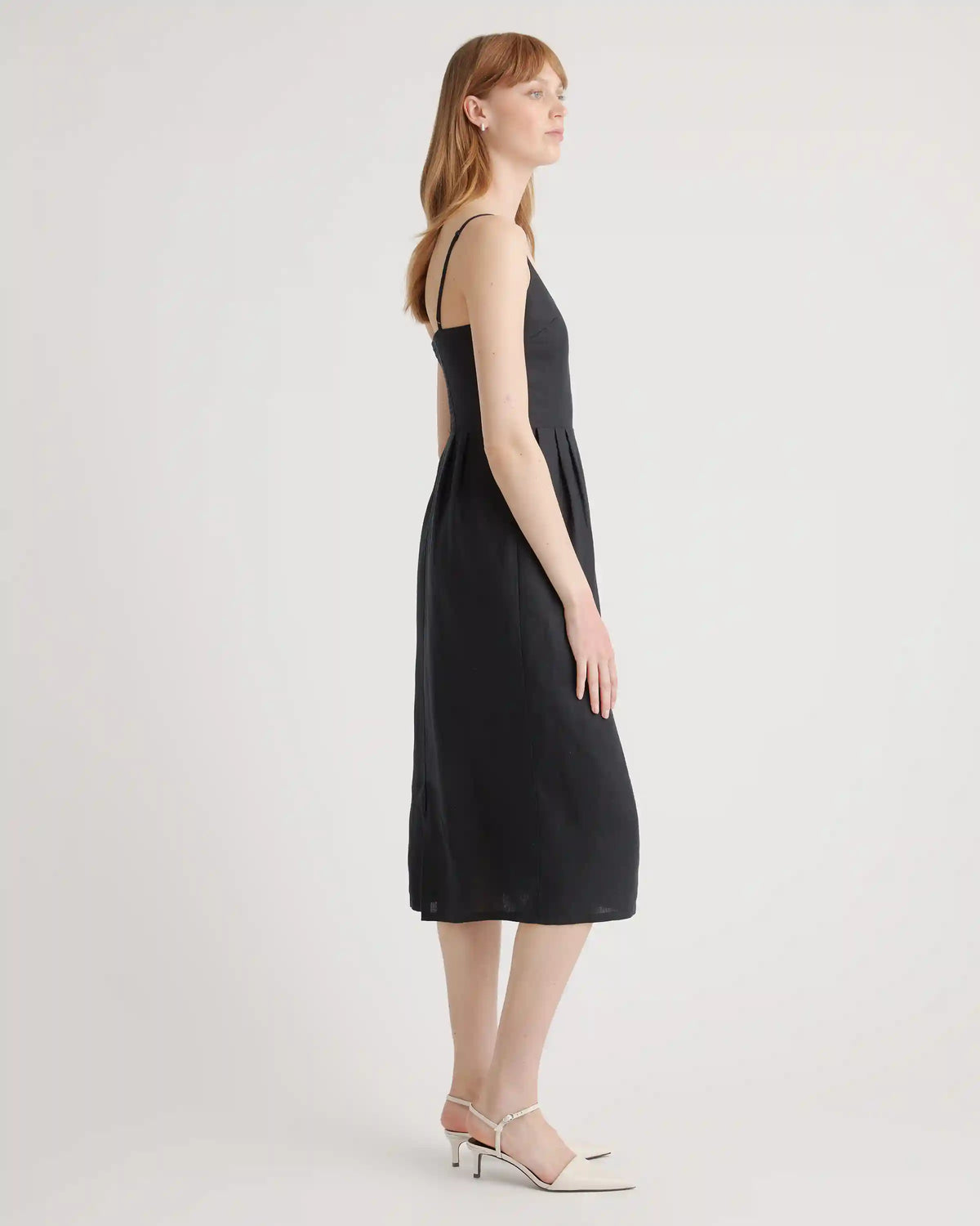 100% European Linen Scoop Neck Midi Dress