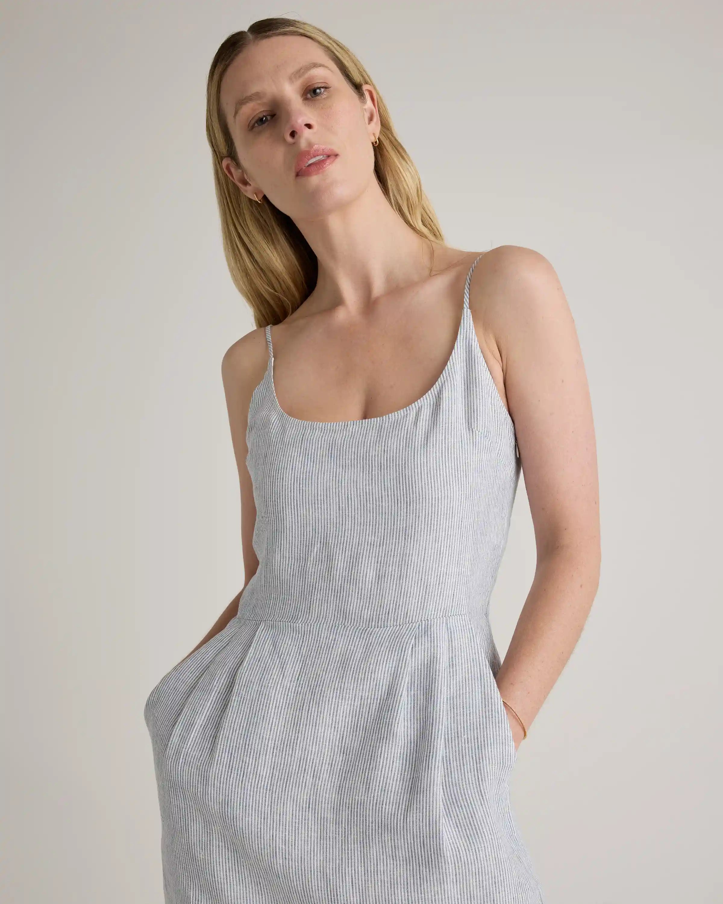 100% European Linen Scoop Neck Midi Dress