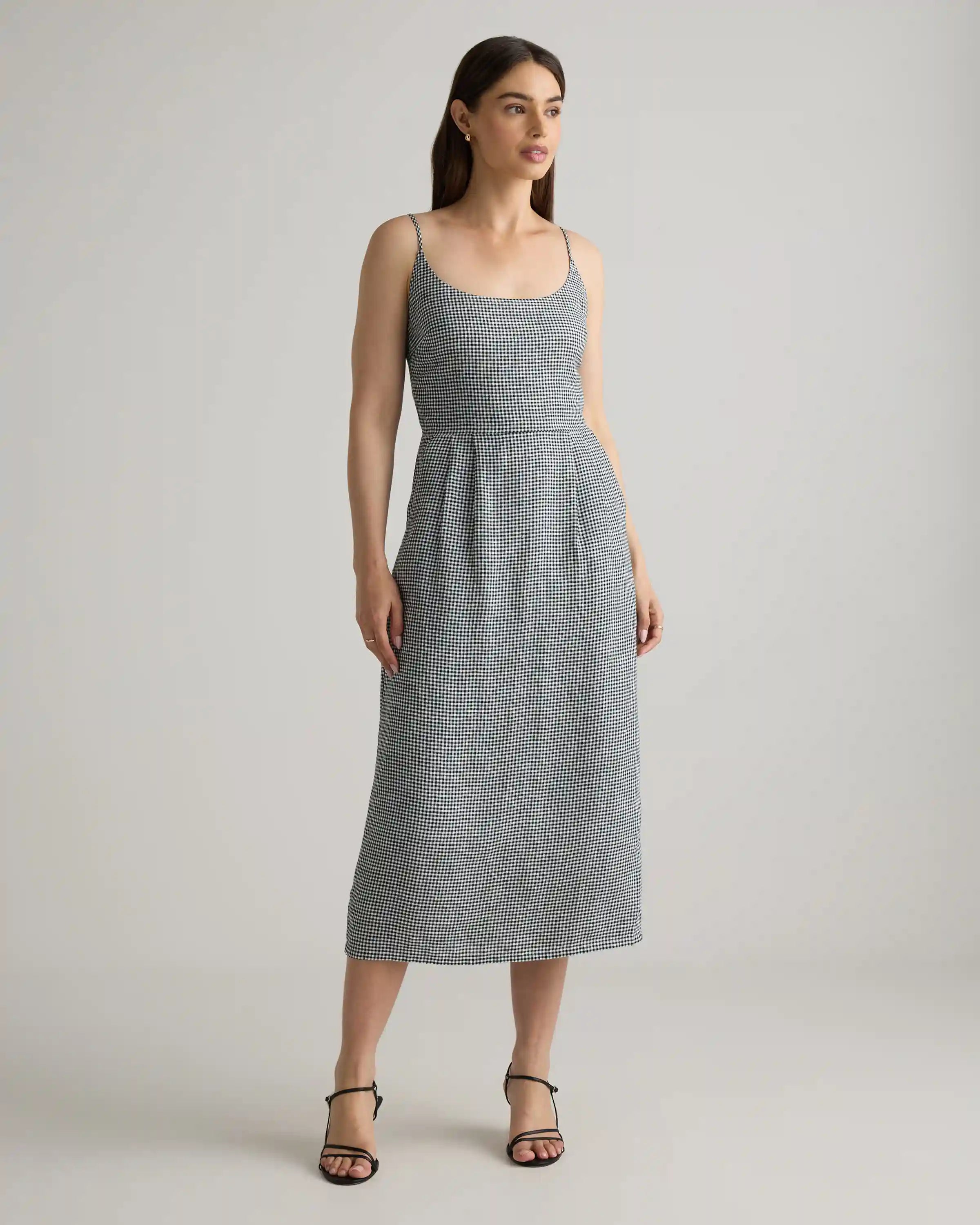 100% European Linen Scoop Neck Midi Dress