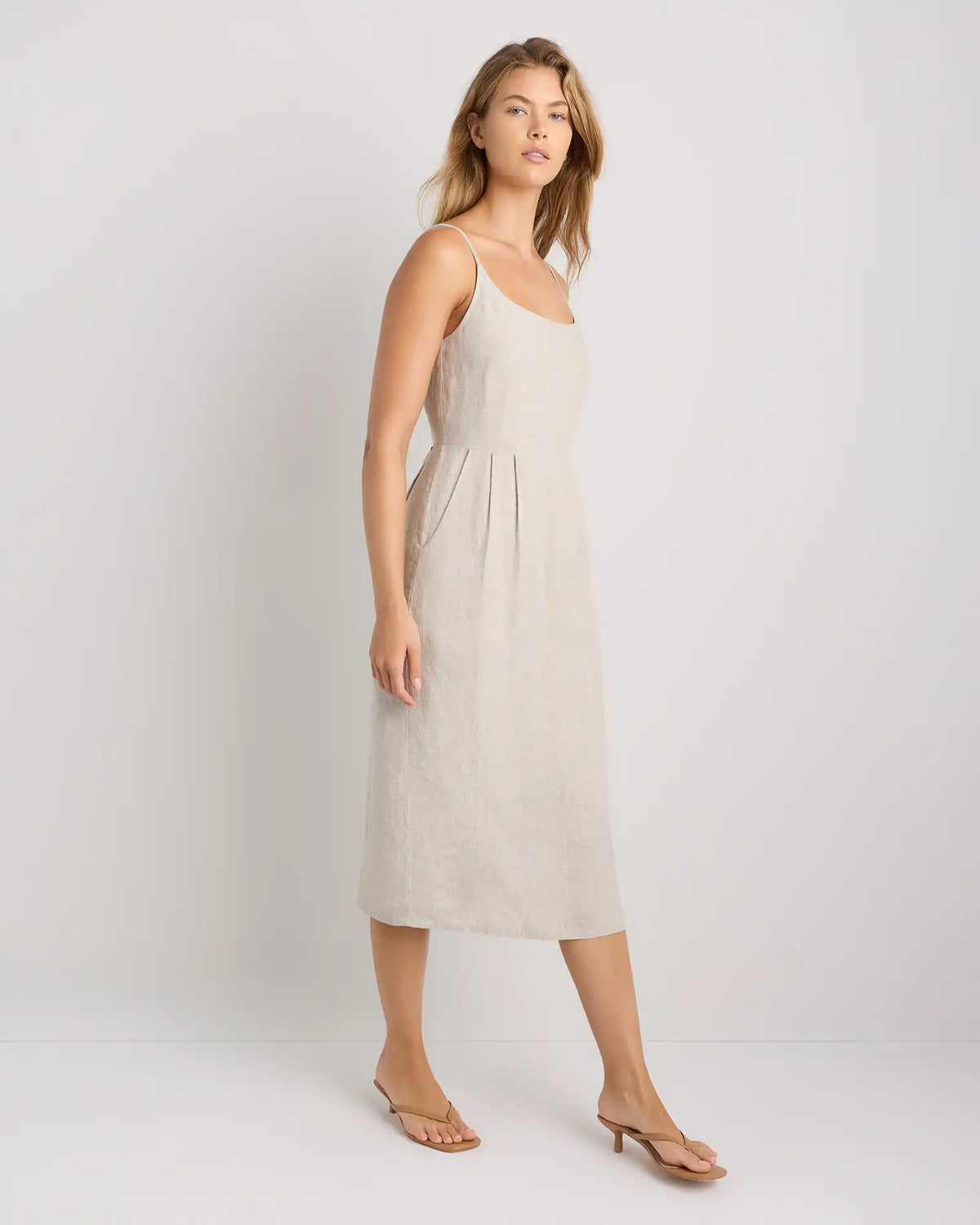 100% European Linen Scoop Neck Midi Dress
