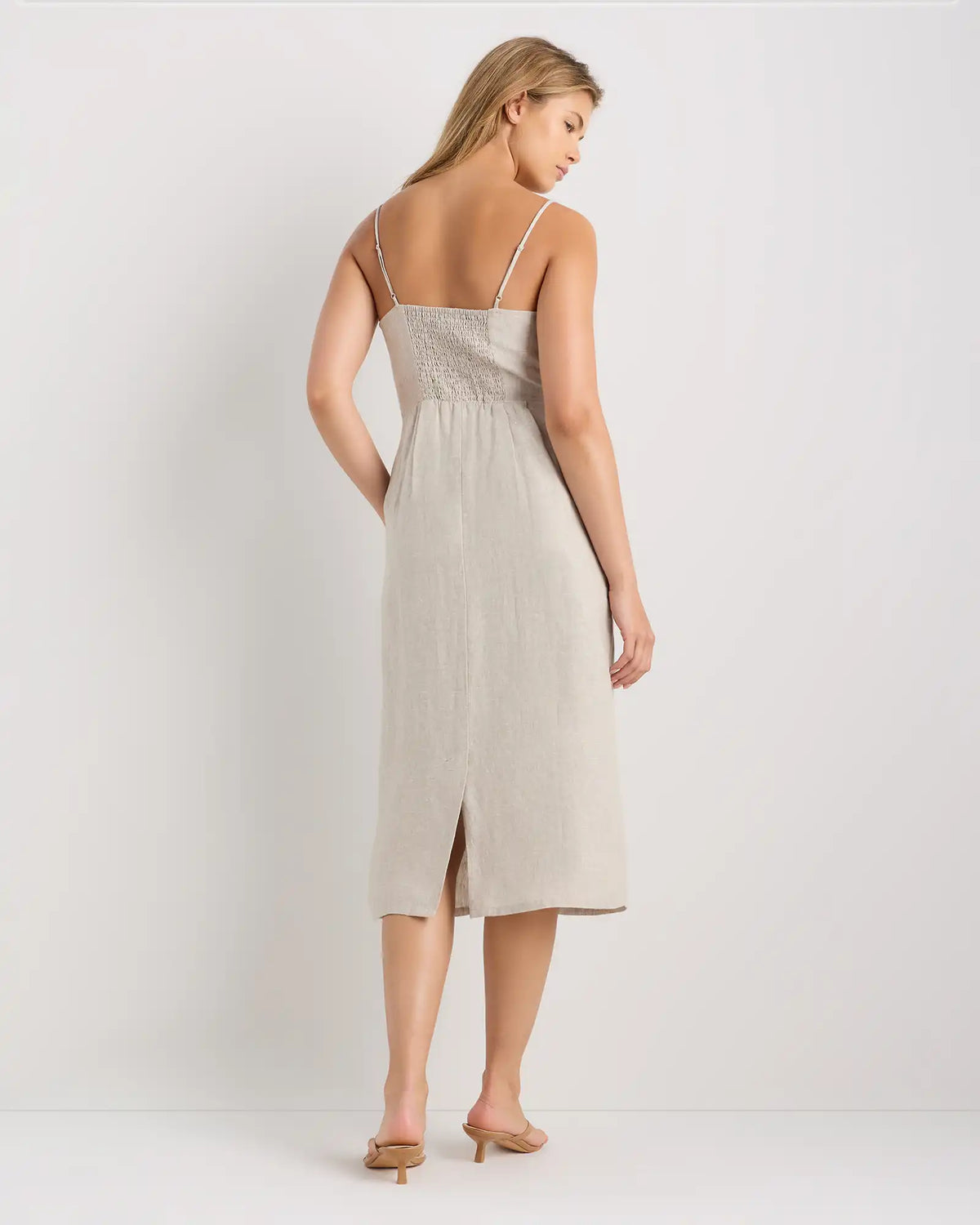 100% European Linen Scoop Neck Midi Dress