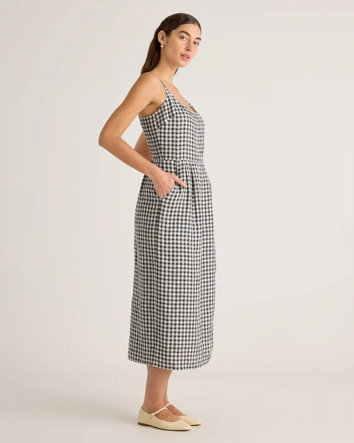 100% European Linen Scoop Neck Midi Dress