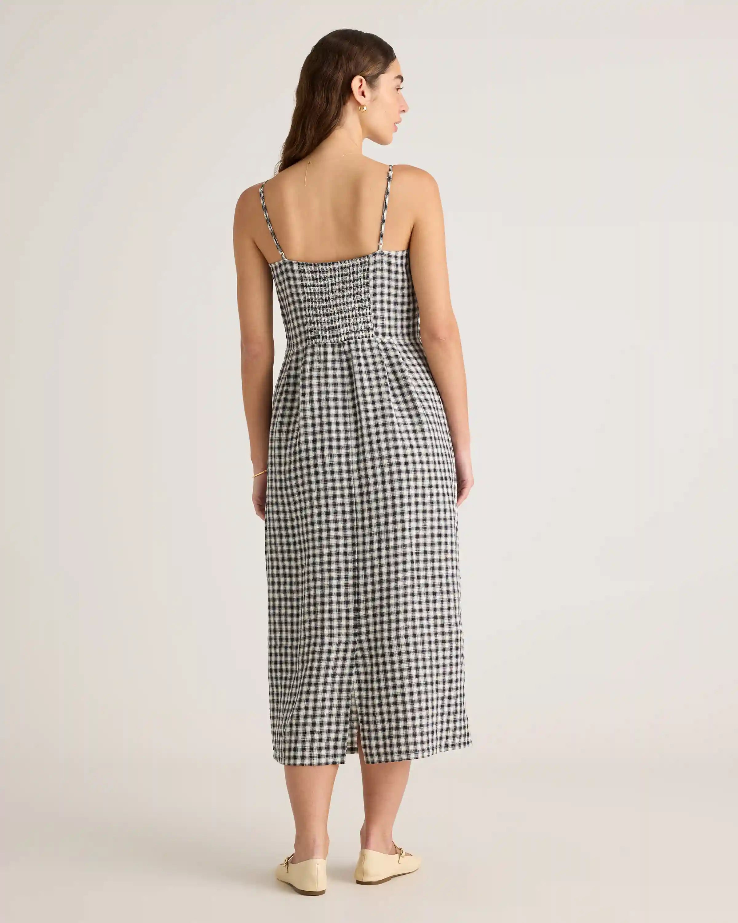 100% European Linen Scoop Neck Midi Dress