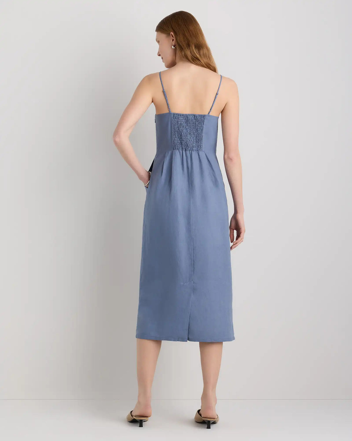 100% European Linen Scoop Neck Midi Dress