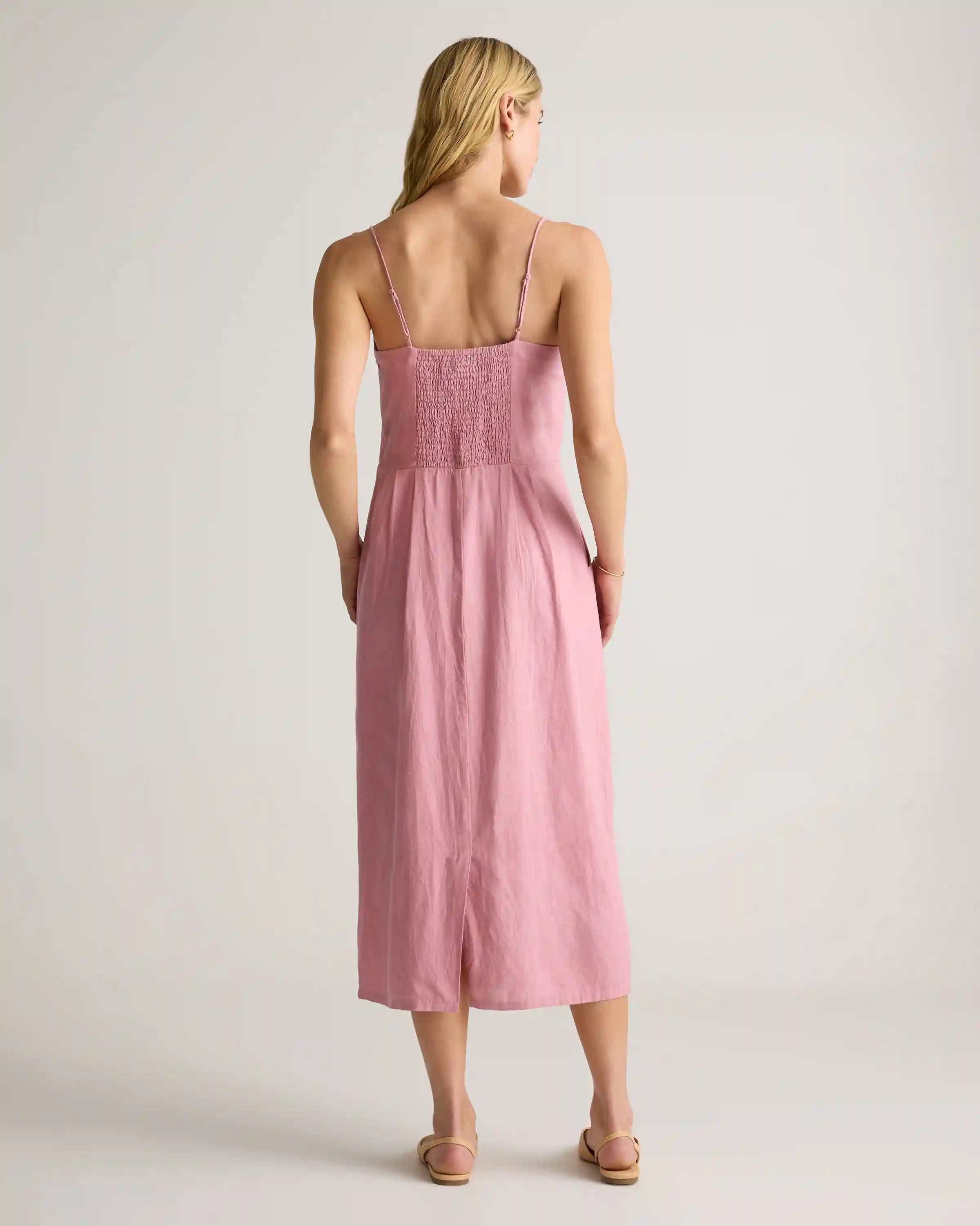 100% European Linen Scoop Neck Midi Dress
