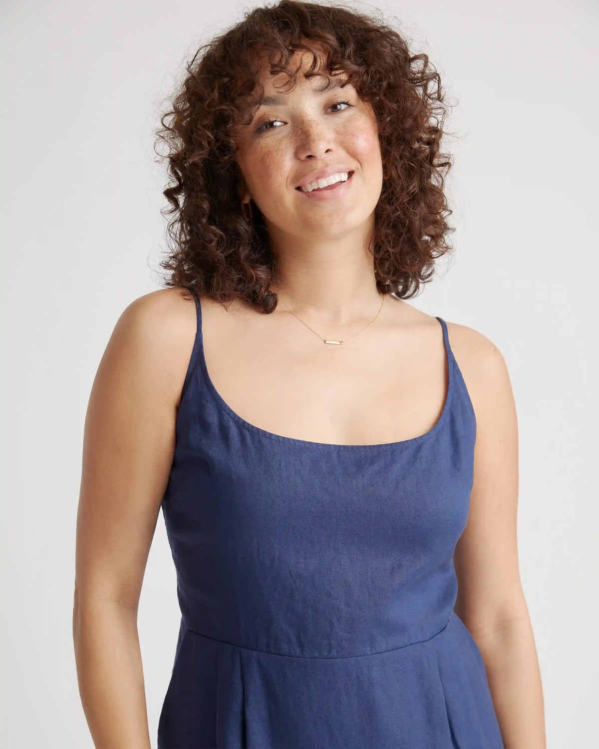 100% European Linen Scoop Neck Midi Dress