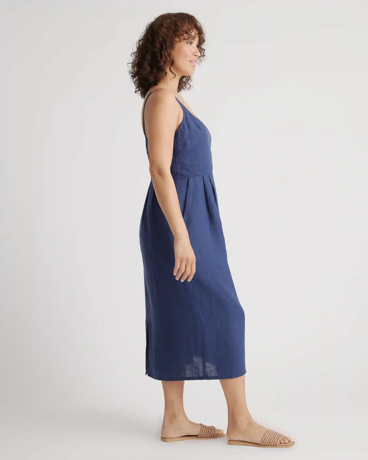 100% European Linen Scoop Neck Midi Dress