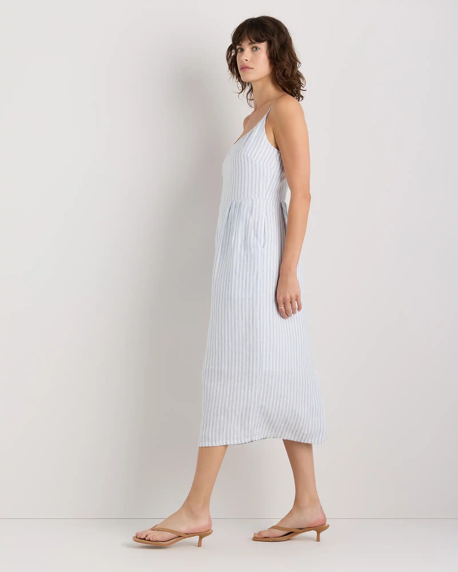 100% European Linen Scoop Neck Midi Dress