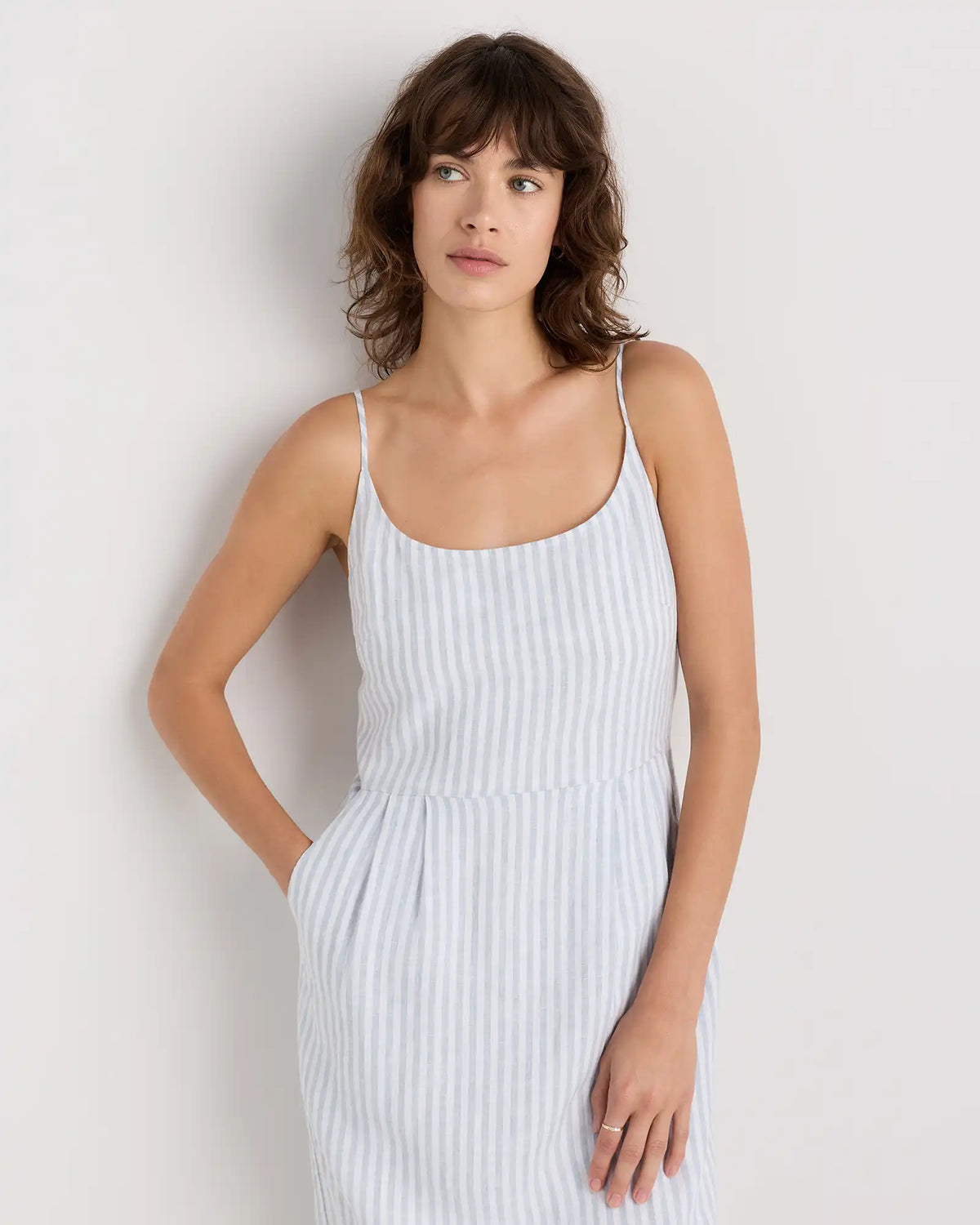 100% European Linen Scoop Neck Midi Dress