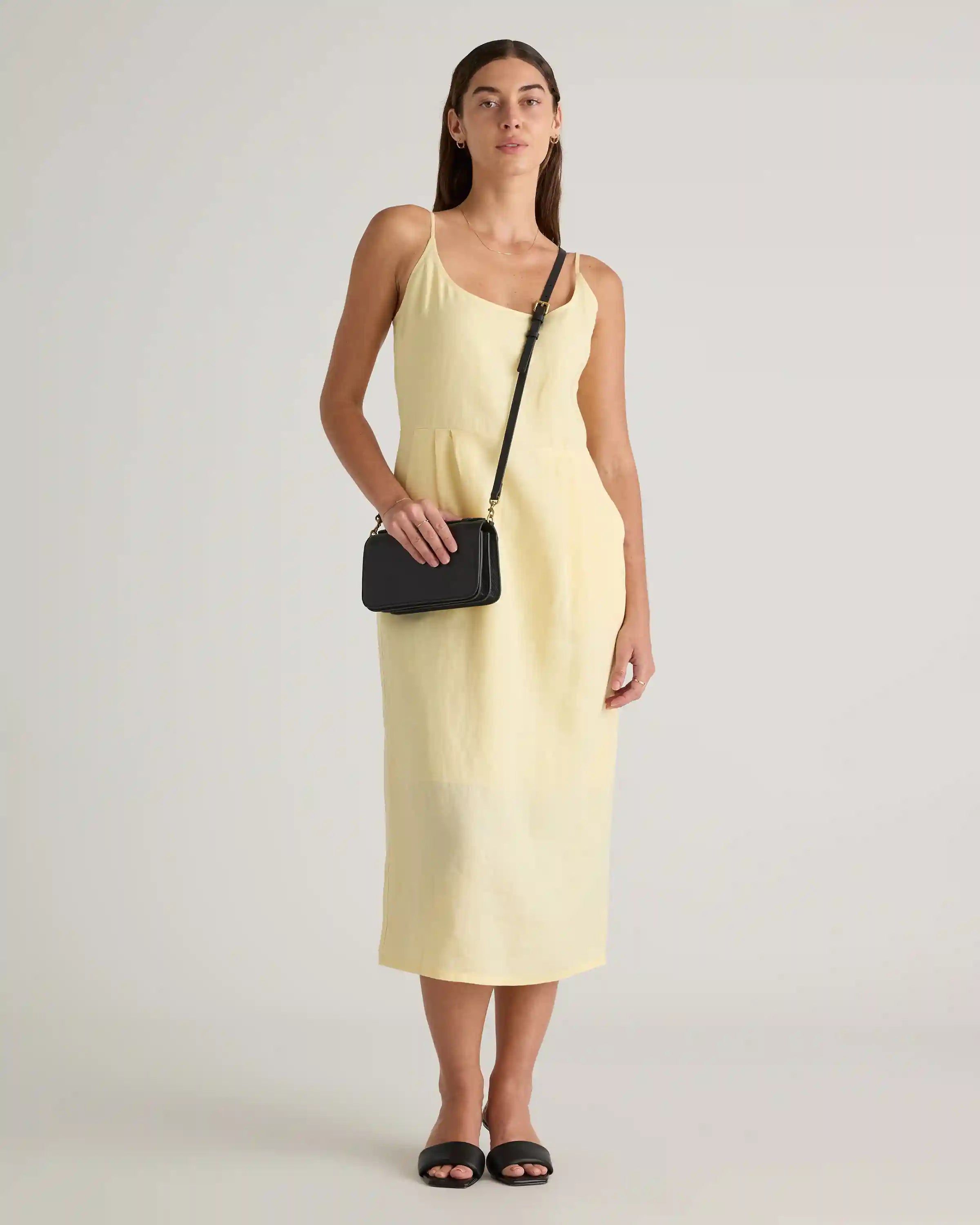 100% European Linen Scoop Neck Midi Dress