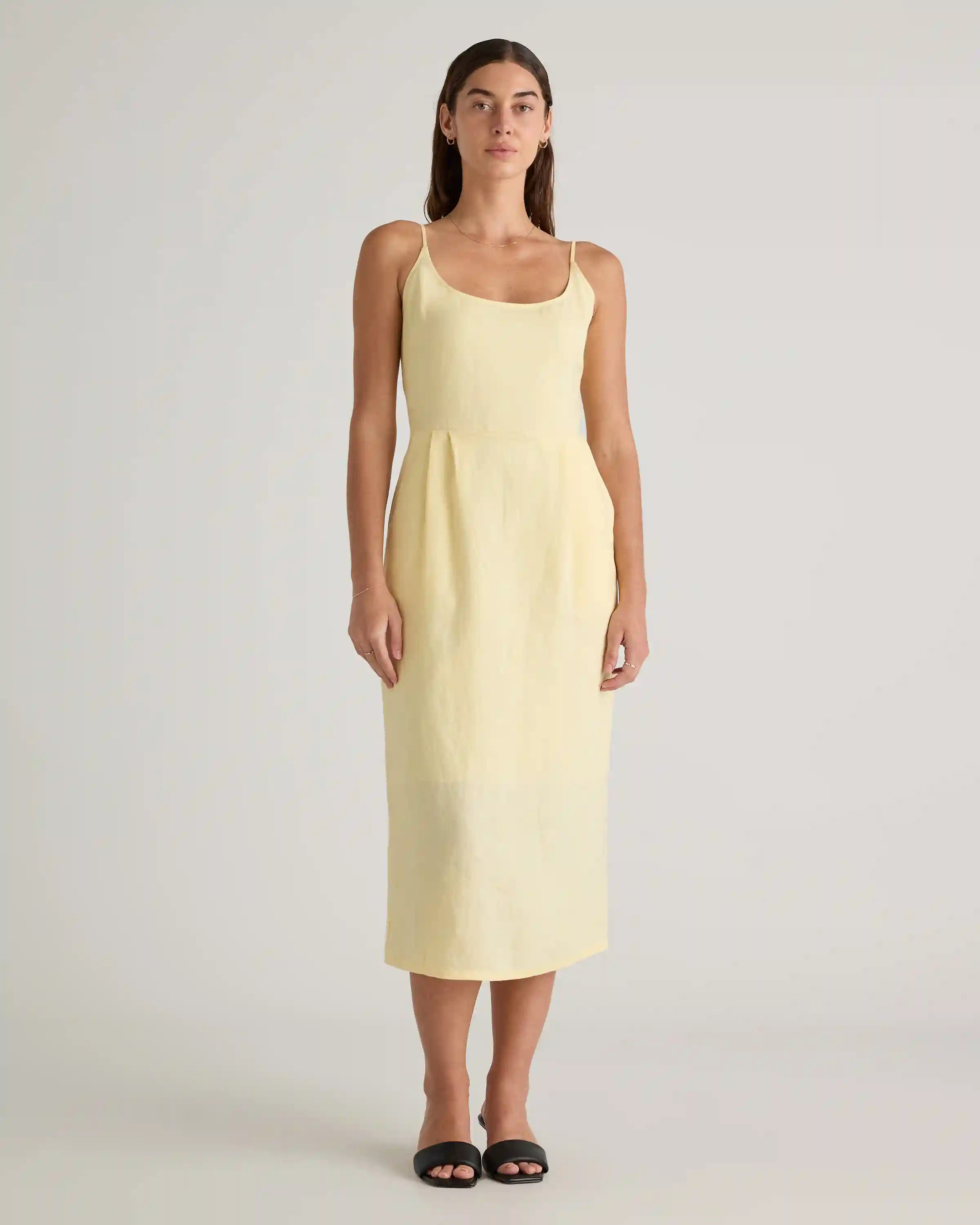 100% European Linen Scoop Neck Midi Dress
