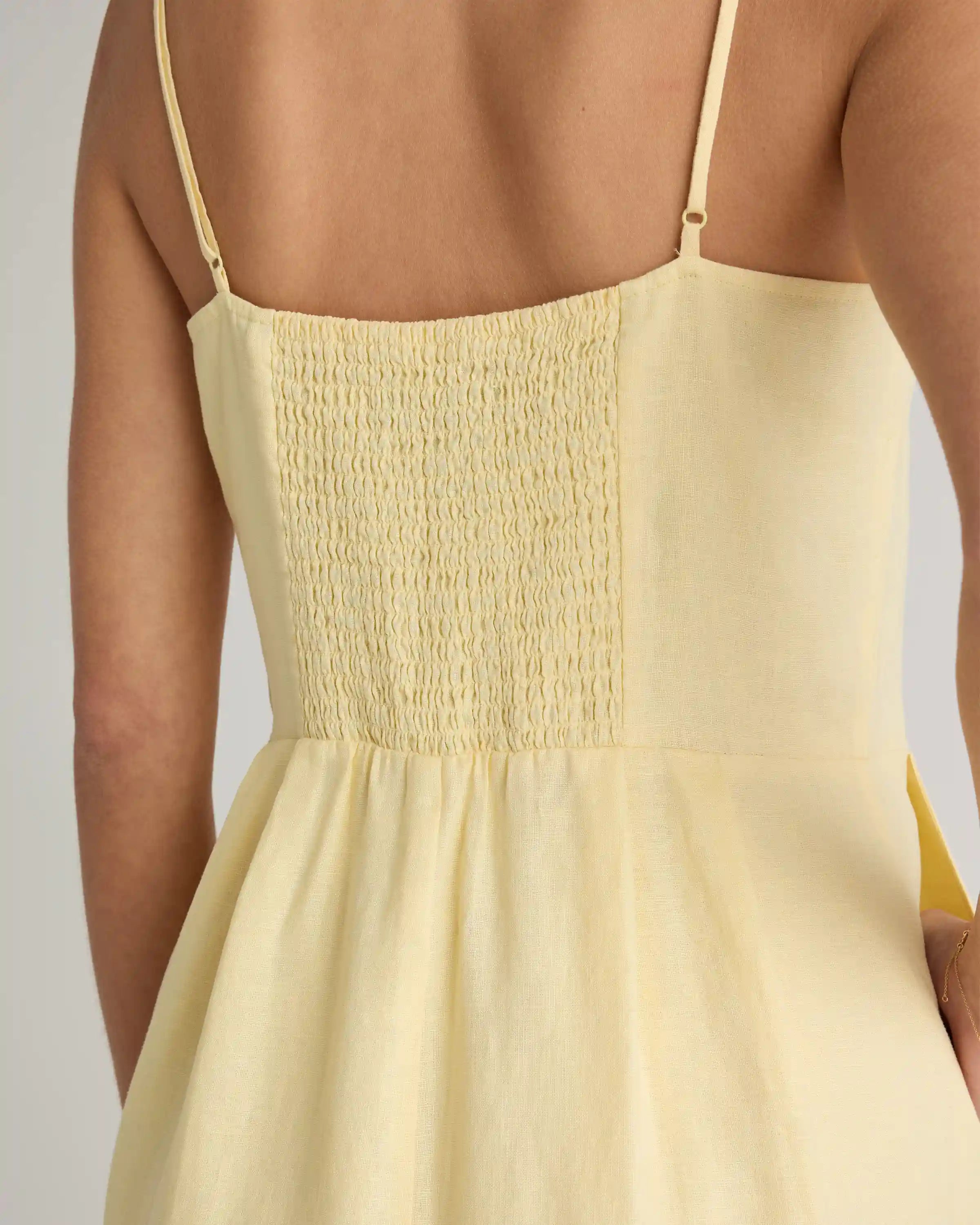 100% European Linen Scoop Neck Midi Dress