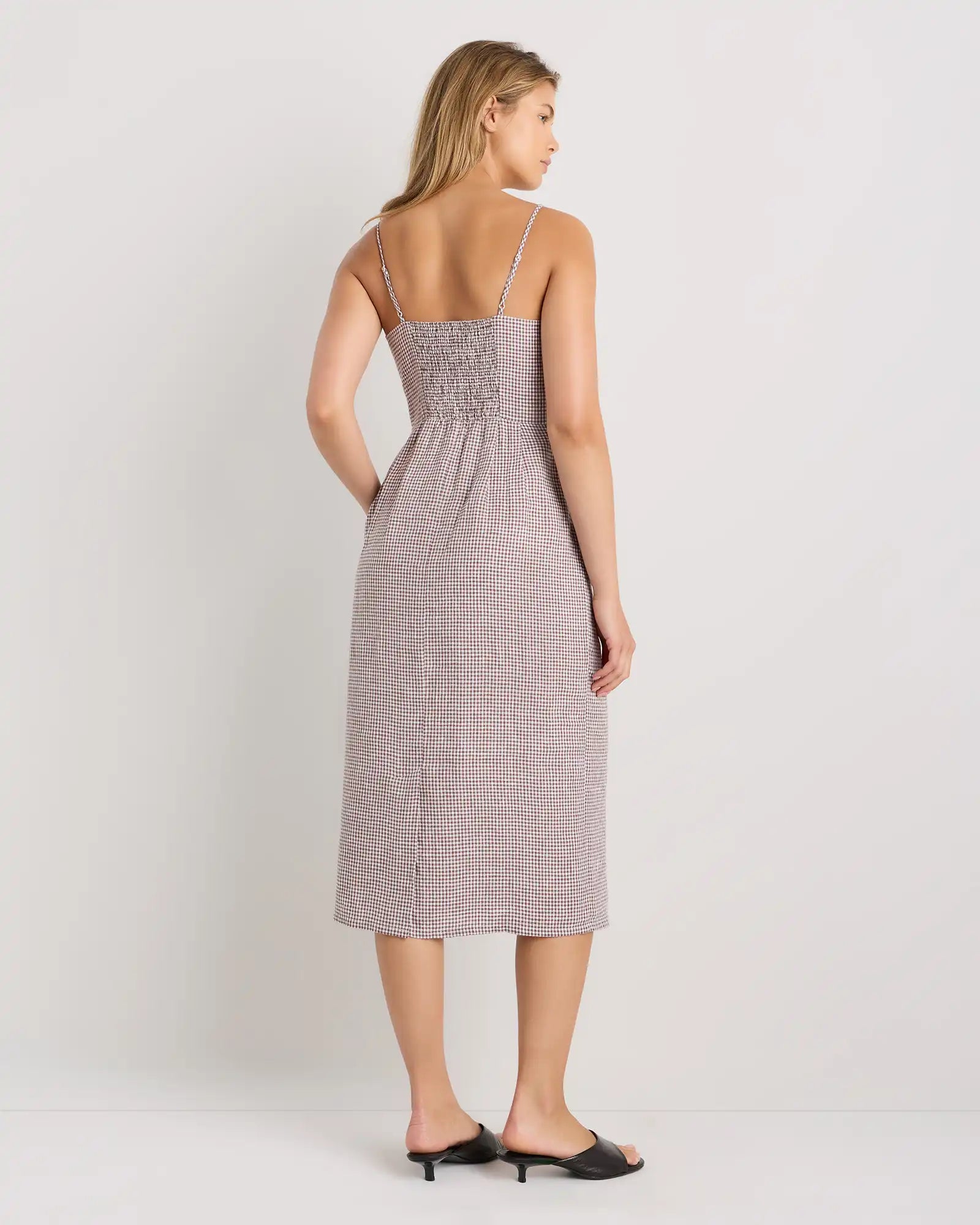 100% European Linen Scoop Neck Midi Dress