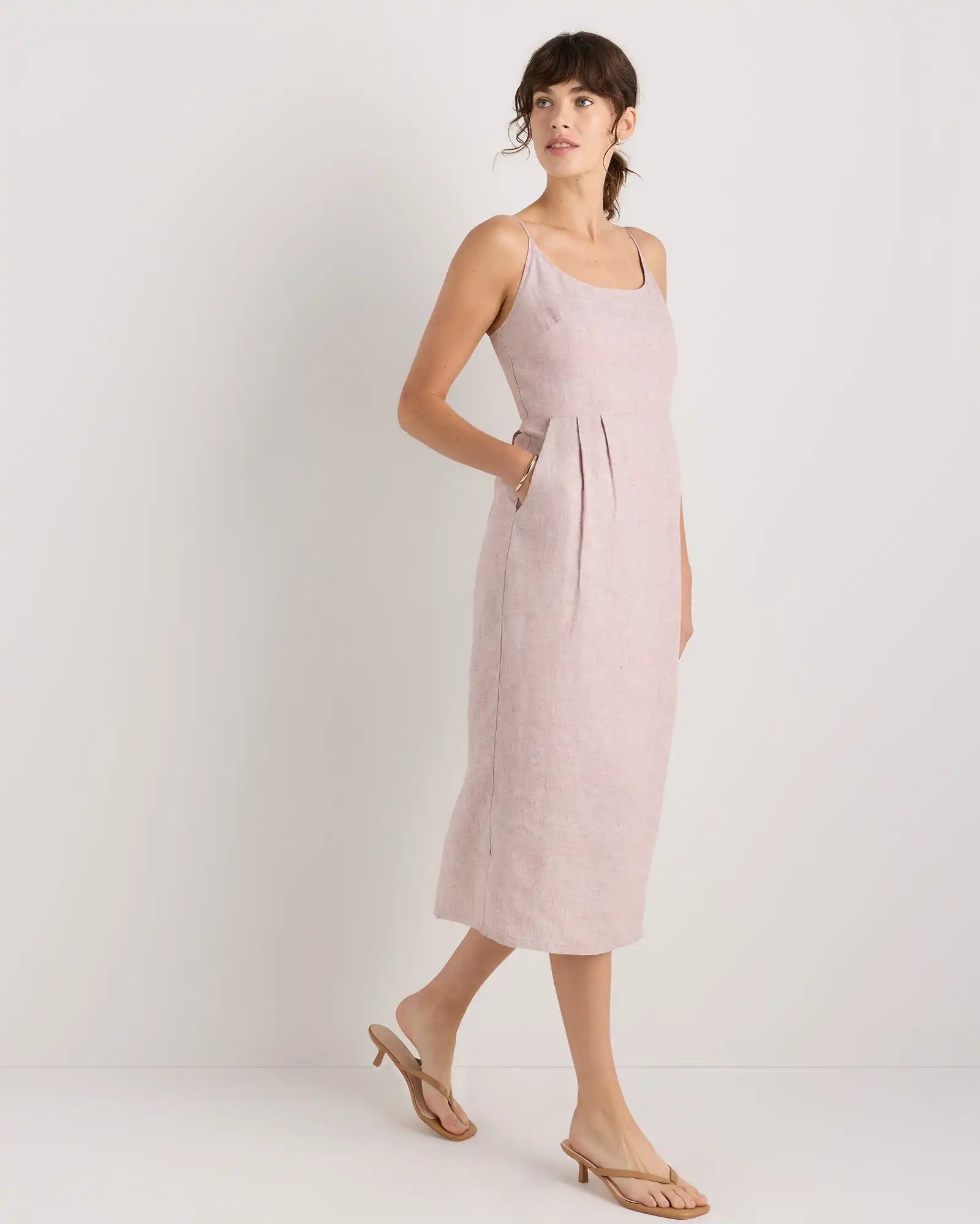 100% European Linen Scoop Neck Midi Dress