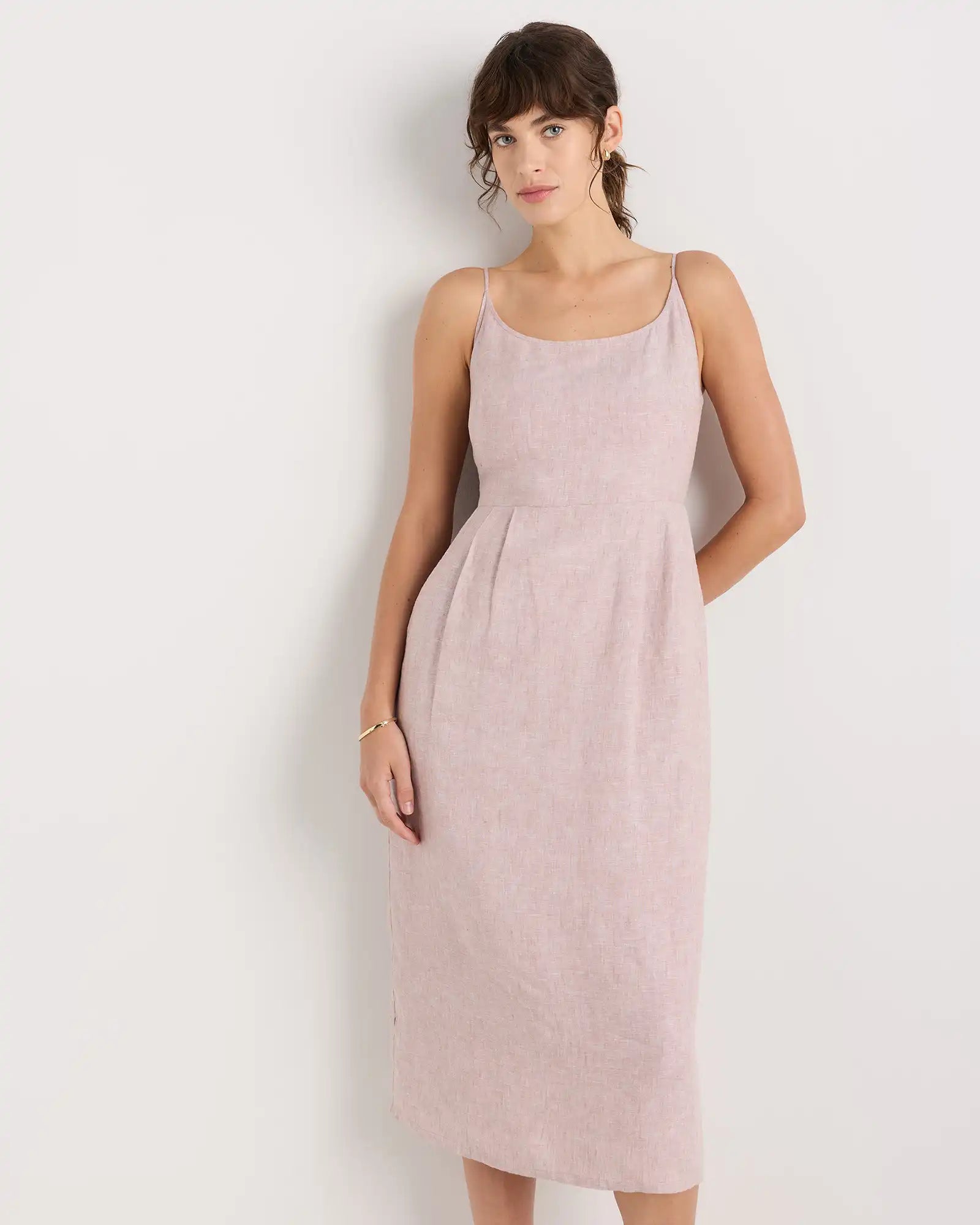 100% European Linen Scoop Neck Midi Dress