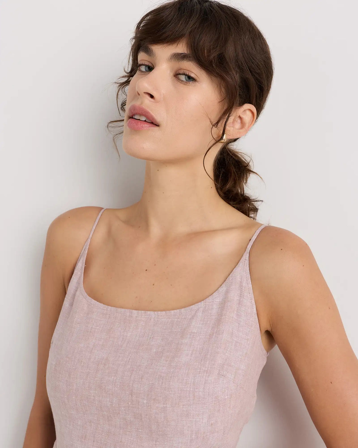 100% European Linen Scoop Neck Midi Dress