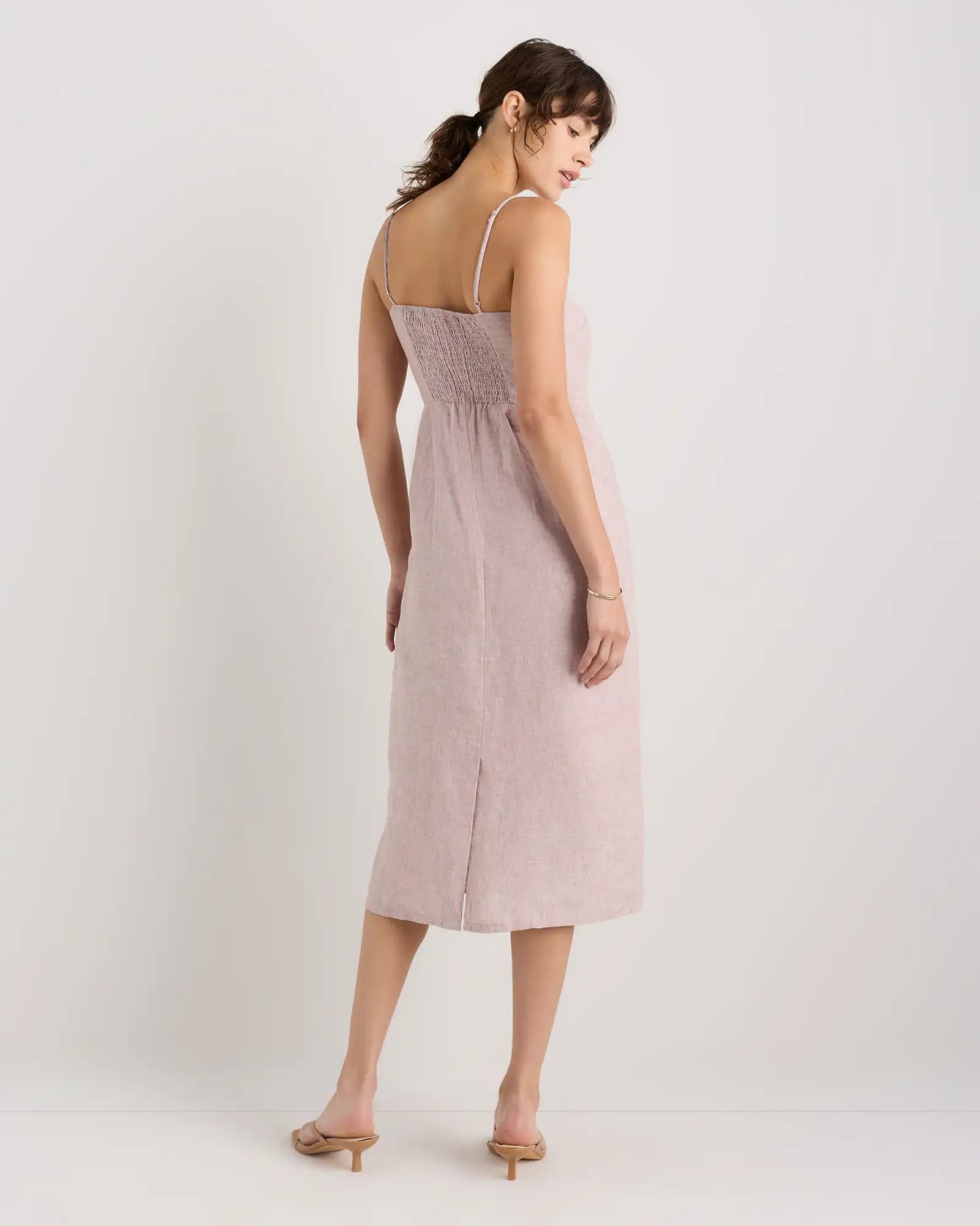100% European Linen Scoop Neck Midi Dress