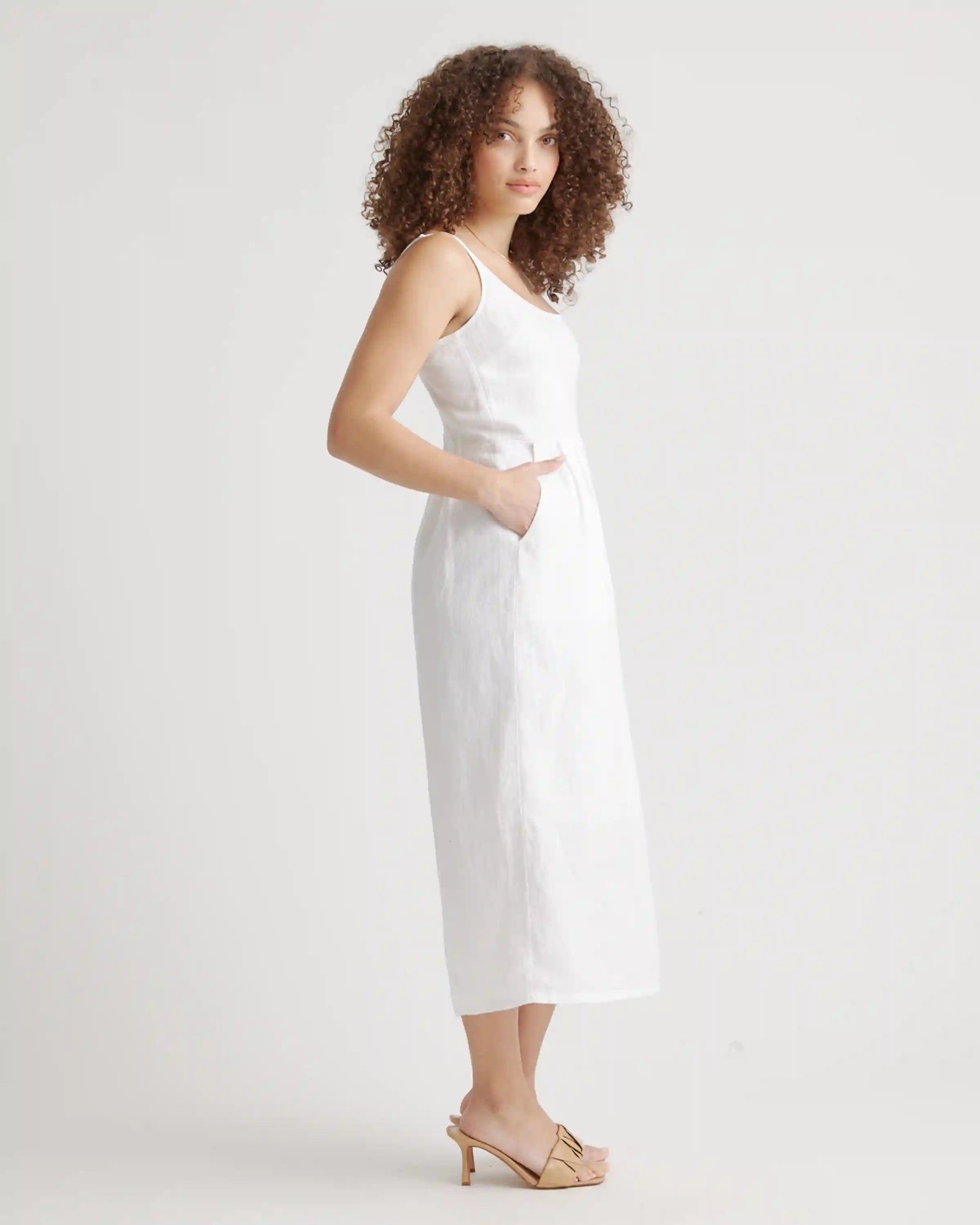 100% European Linen Scoop Neck Midi Dress