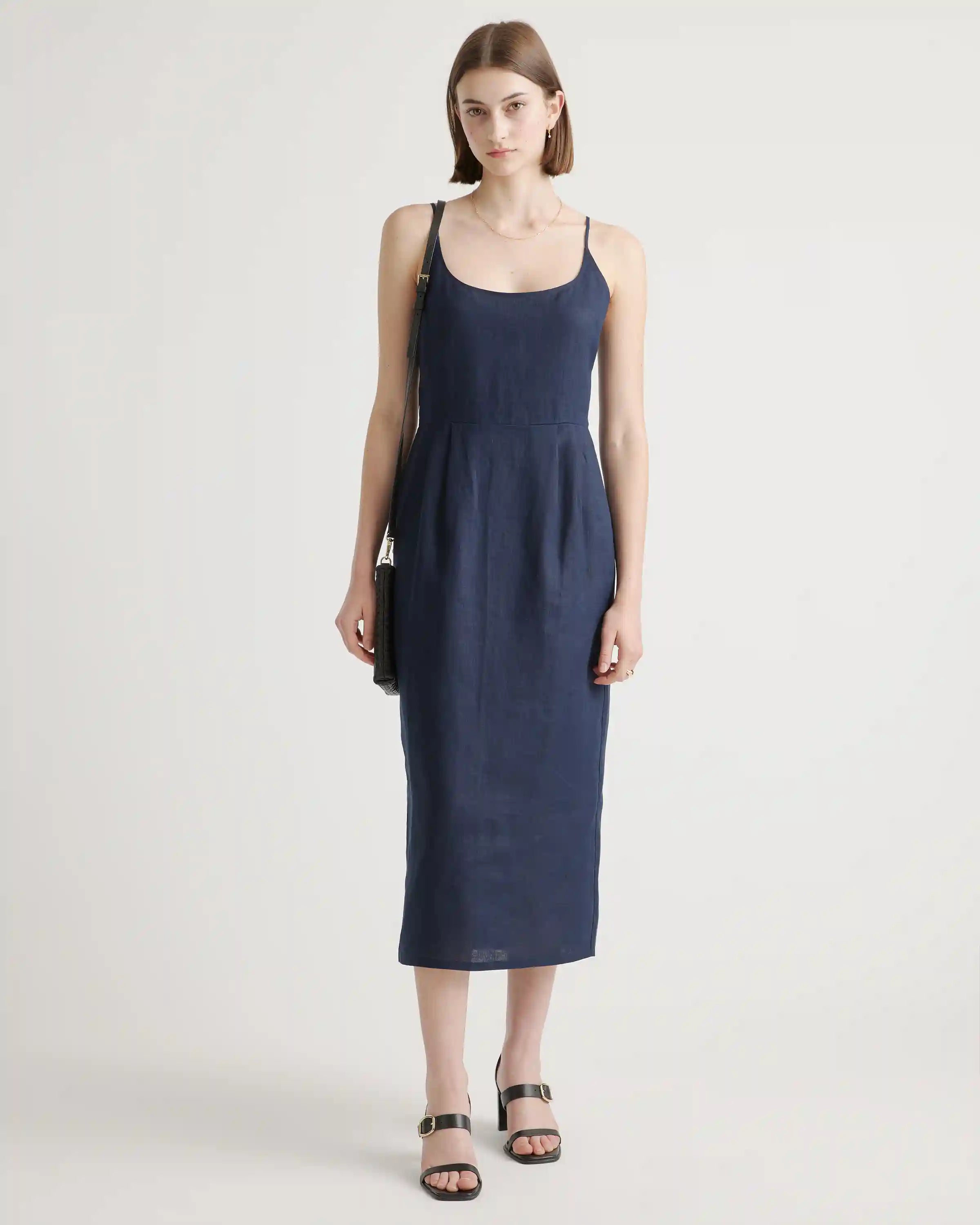 100% European Linen Scoop Neck Midi Dress