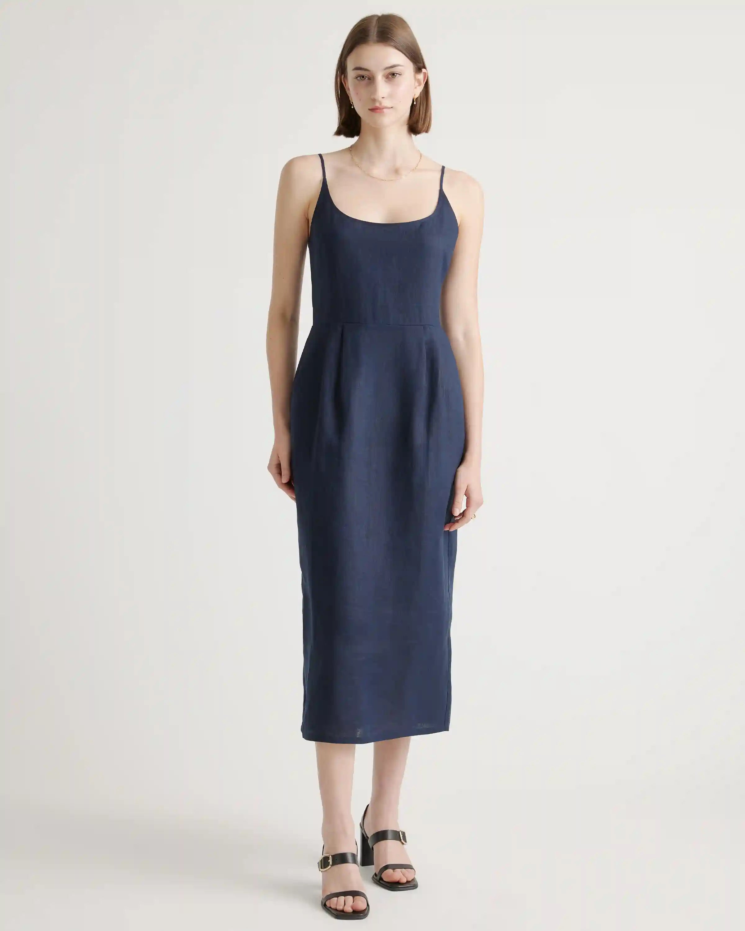 100% European Linen Scoop Neck Midi Dress