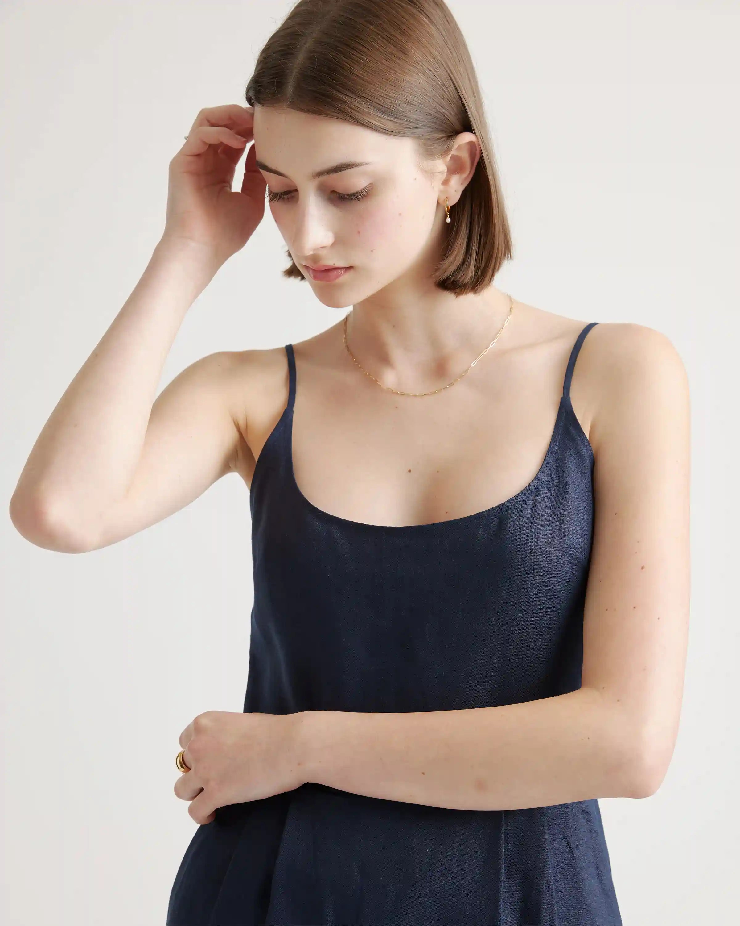 100% European Linen Scoop Neck Midi Dress