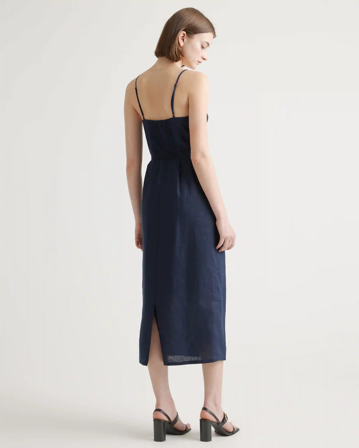 100% European Linen Scoop Neck Midi Dress