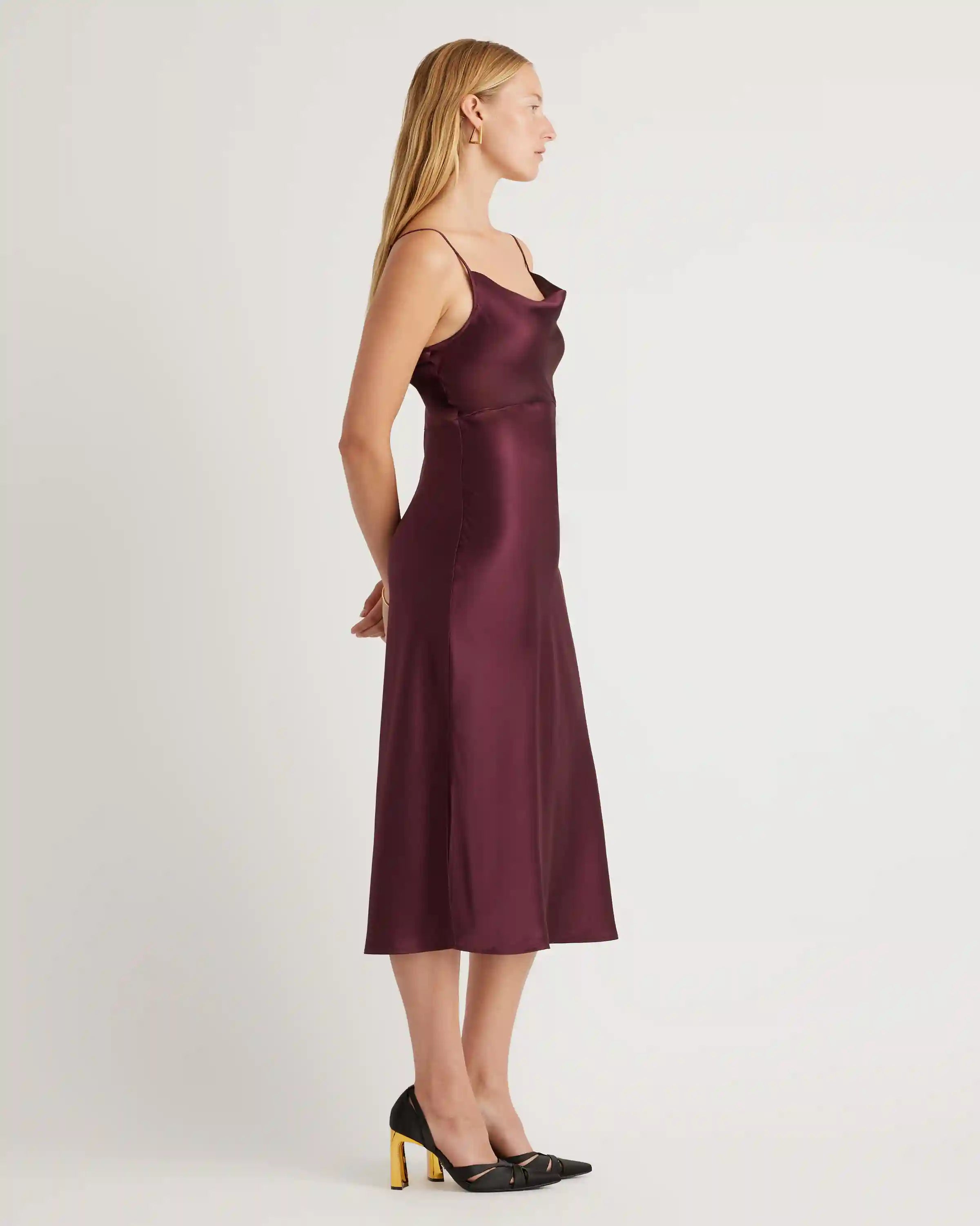 100% Washable Silk Cowl Neck Slip Dress