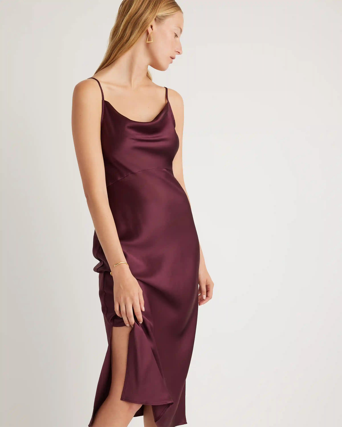 100% Washable Silk Cowl Neck Slip Dress
