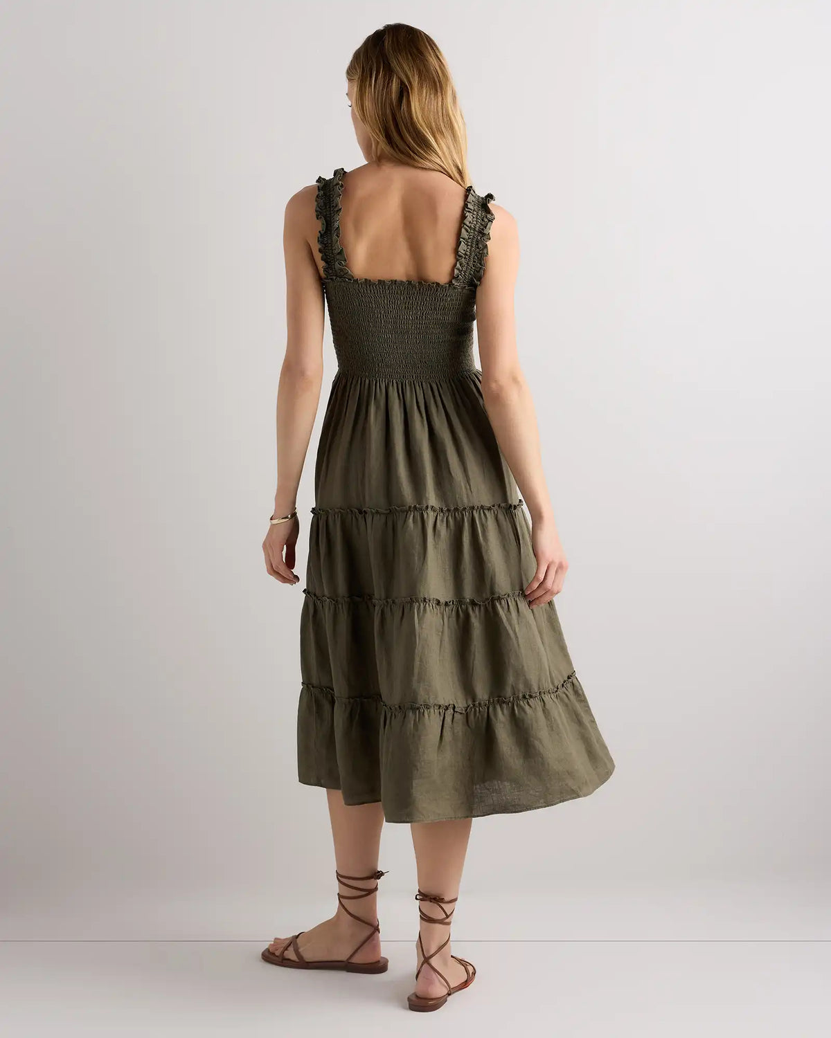 100% European Linen Smocked Midi Dress