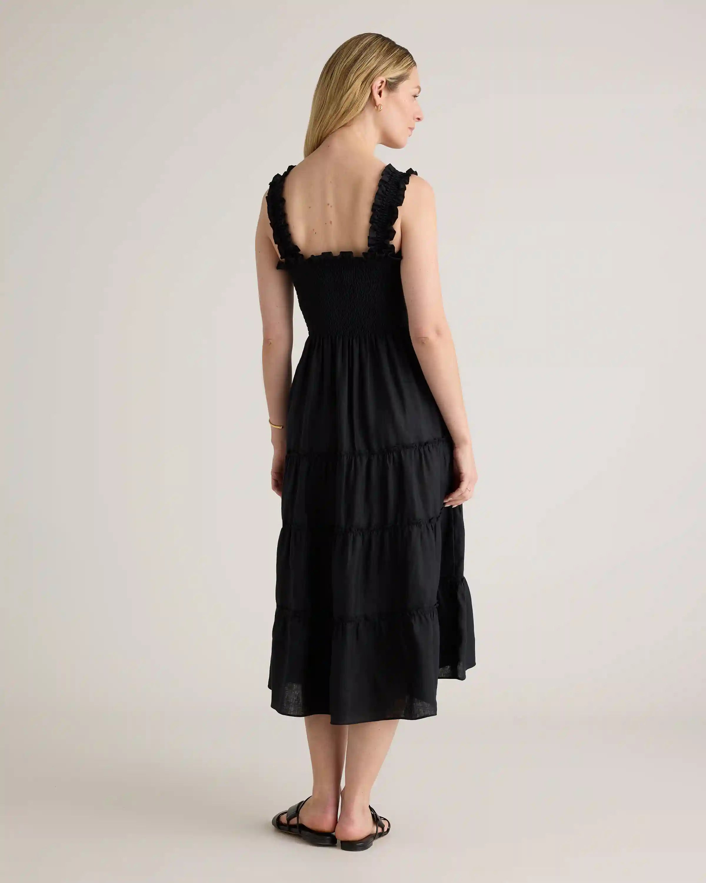 100% European Linen Smocked Midi Dress