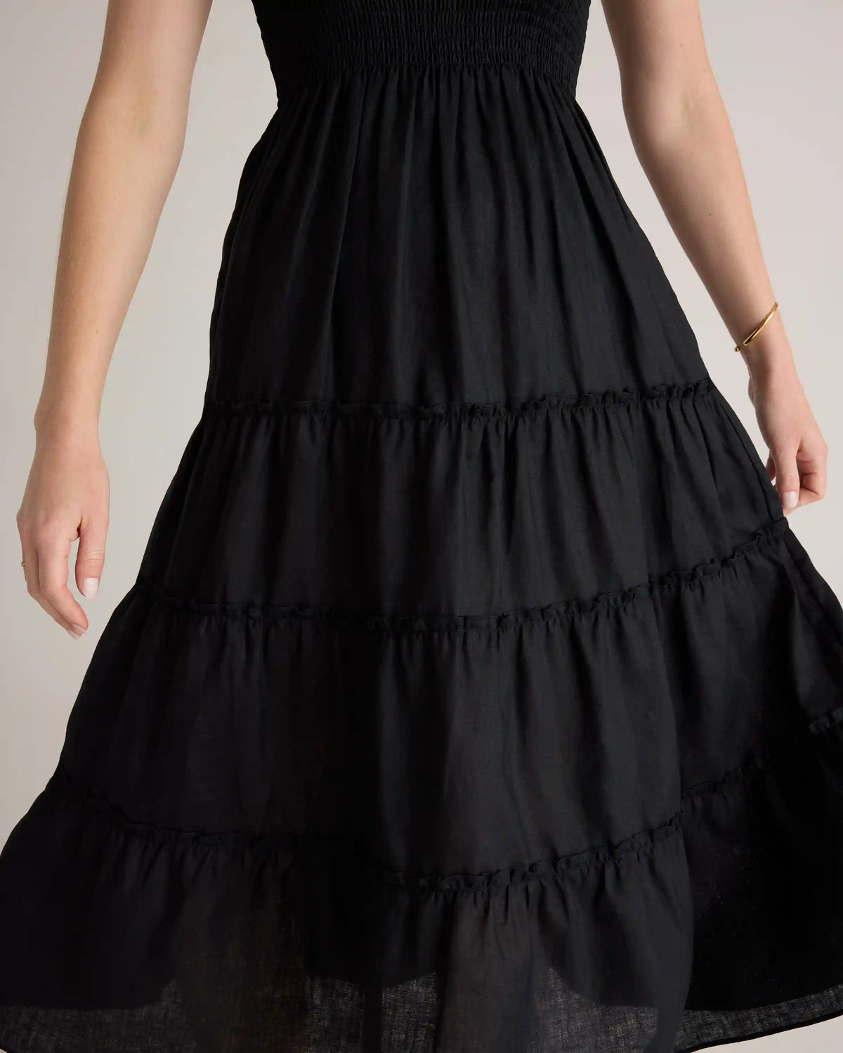100% European Linen Smocked Midi Dress