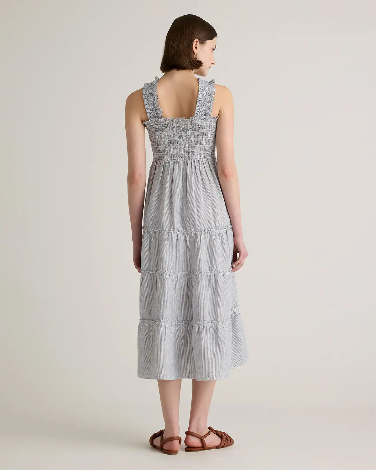 100% European Linen Smocked Midi Dress