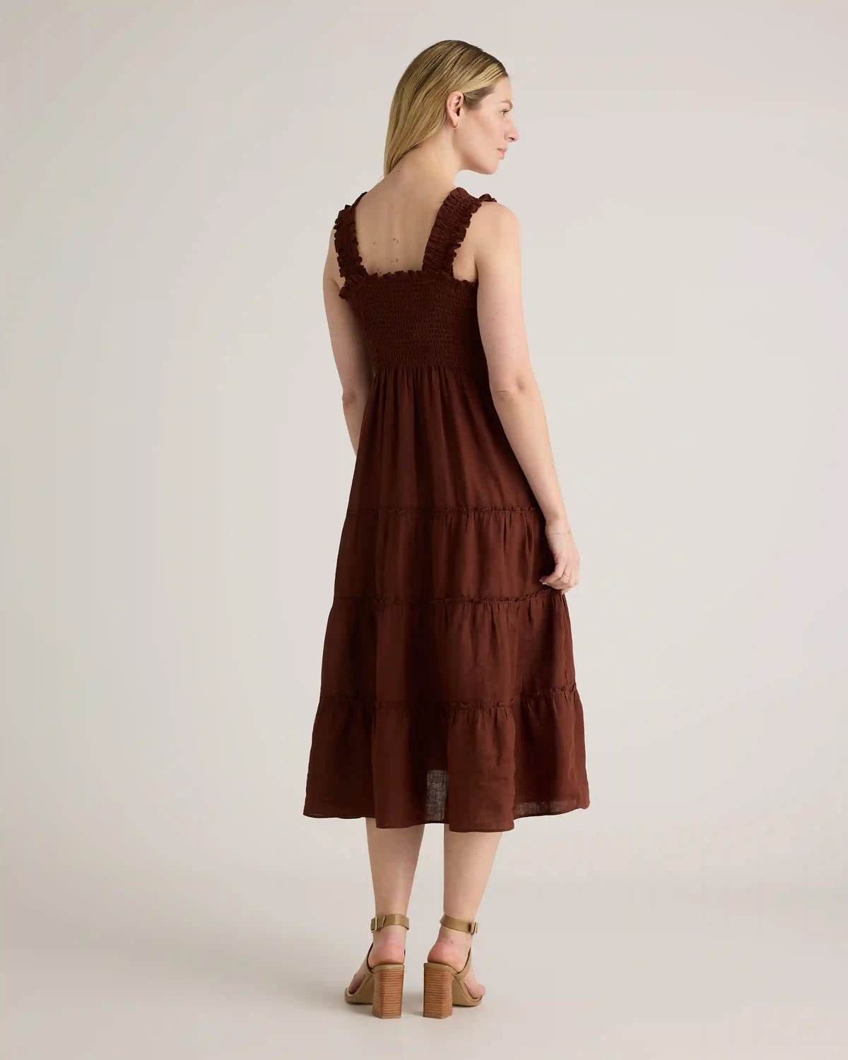 100% European Linen Smocked Midi Dress