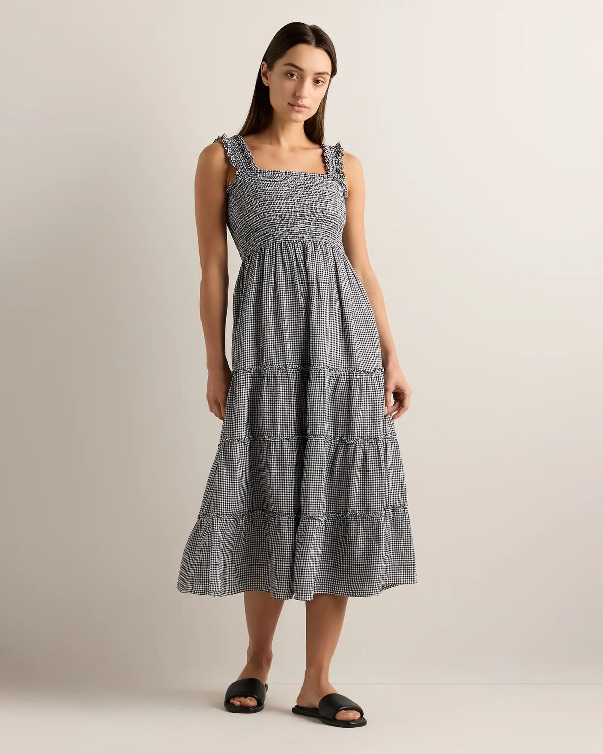 100% European Linen Smocked Midi Dress