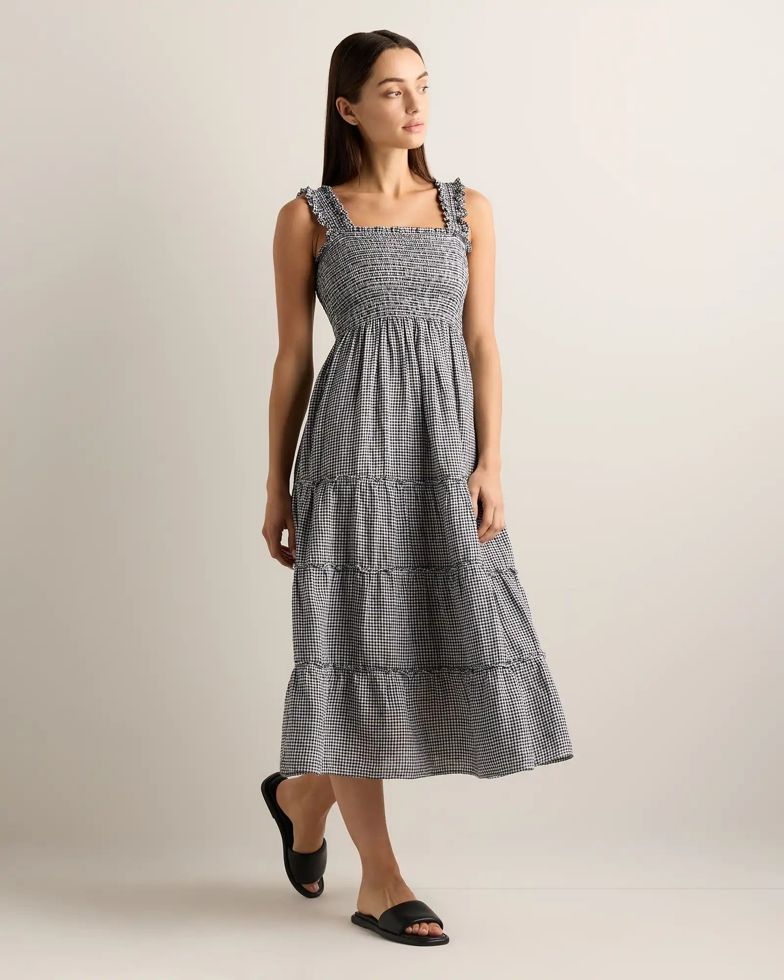 100% European Linen Smocked Midi Dress