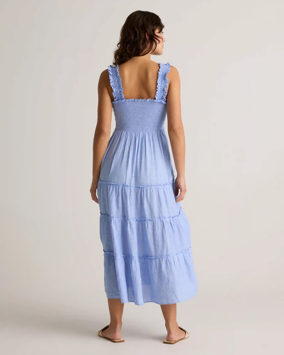 100% European Linen Smocked Midi Dress