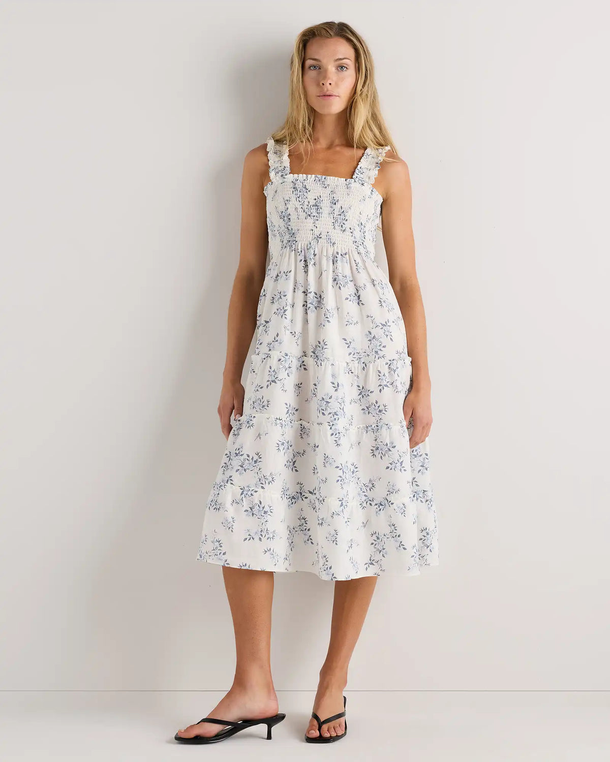100% European Linen Smocked Midi Dress