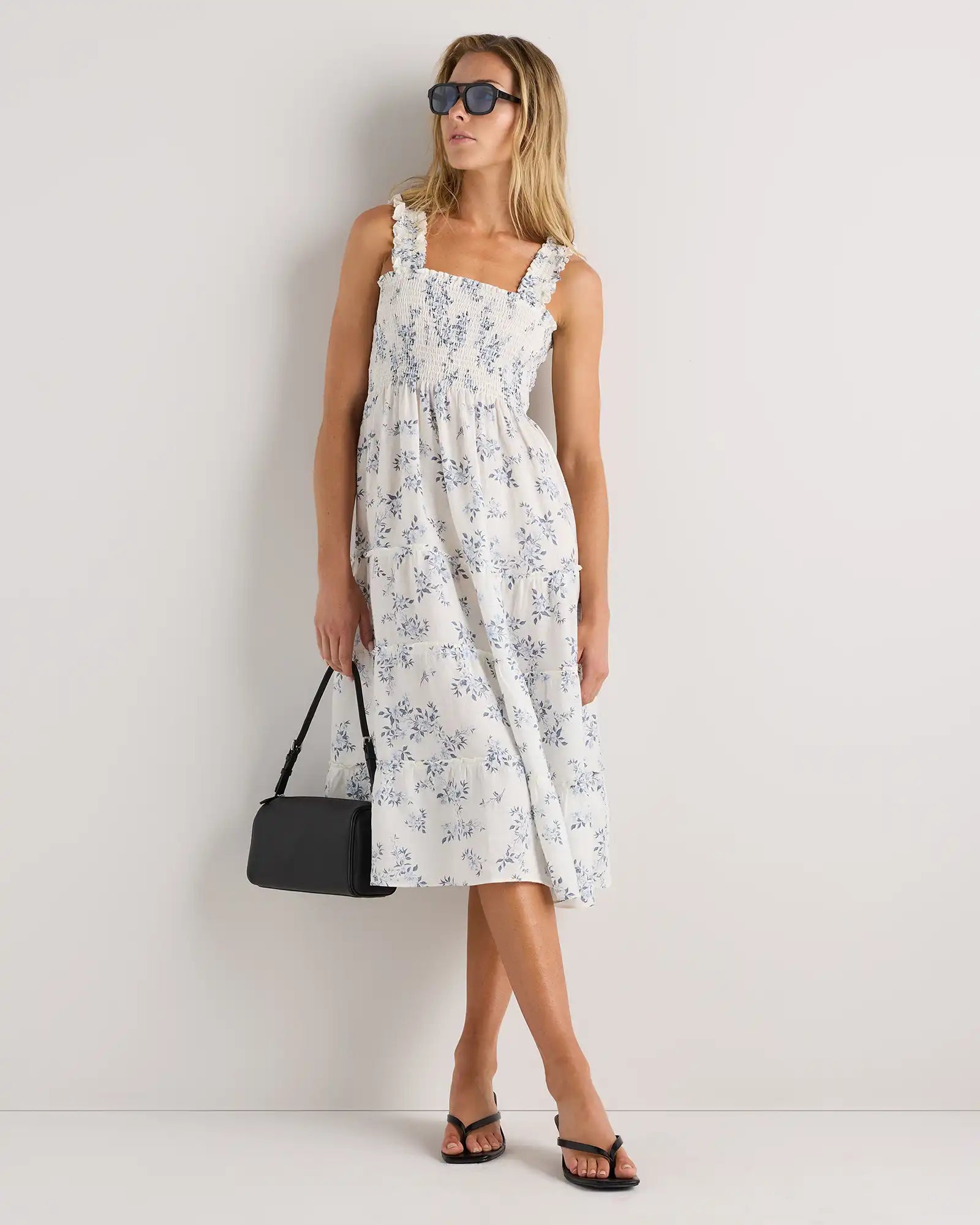 100% European Linen Smocked Midi Dress