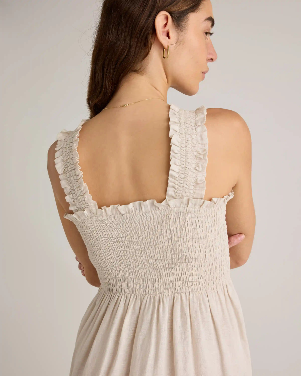 100% European Linen Smocked Midi Dress