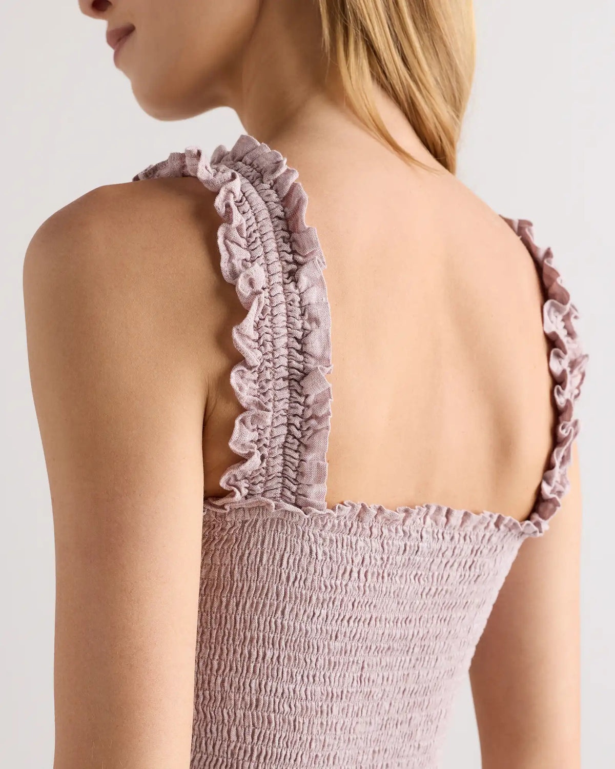 100% European Linen Smocked Midi Dress