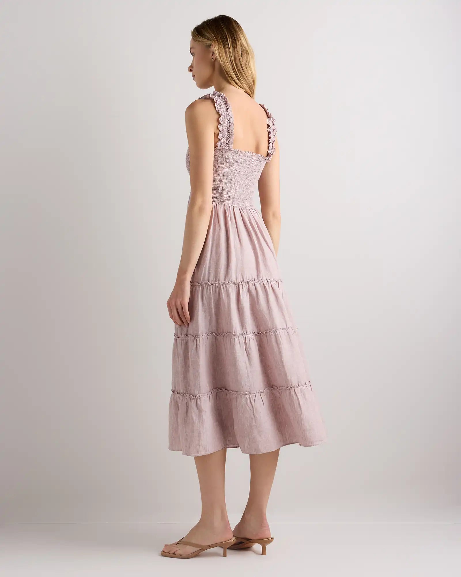 100% European Linen Smocked Midi Dress