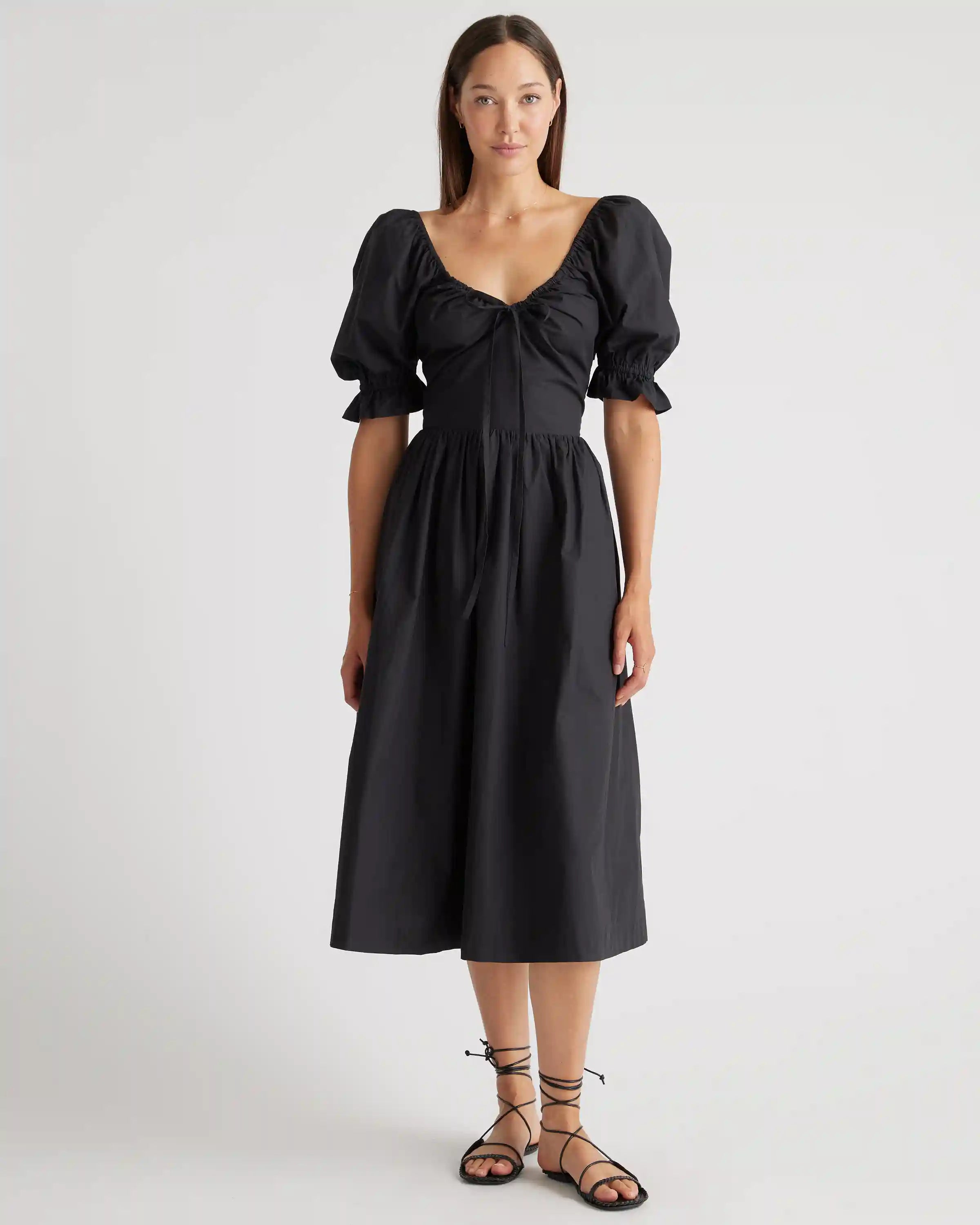 100% Organic Cotton Puff Sleeve Midi Dress