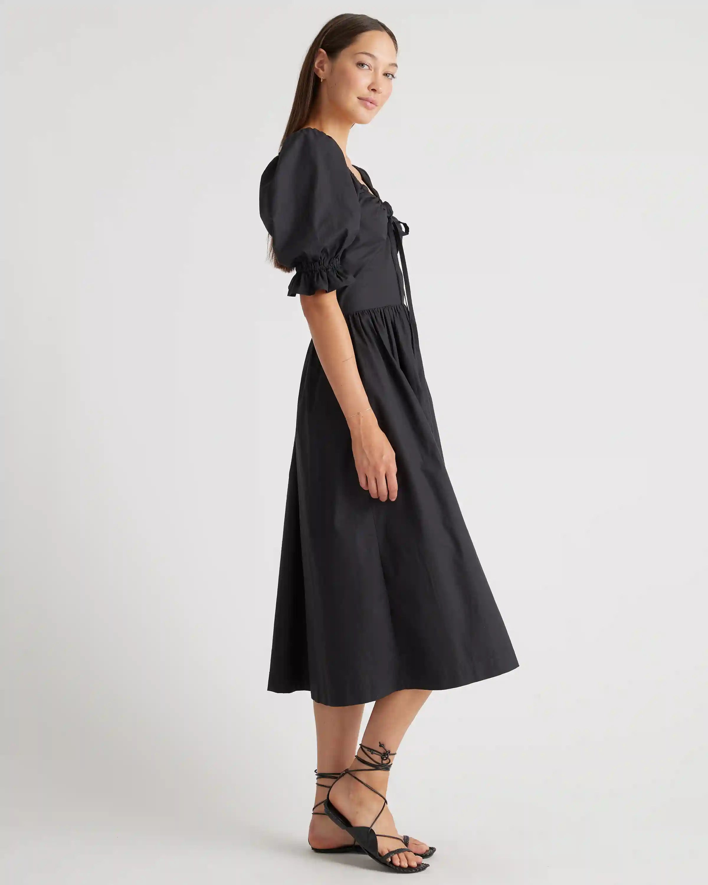 100% Organic Cotton Puff Sleeve Midi Dress