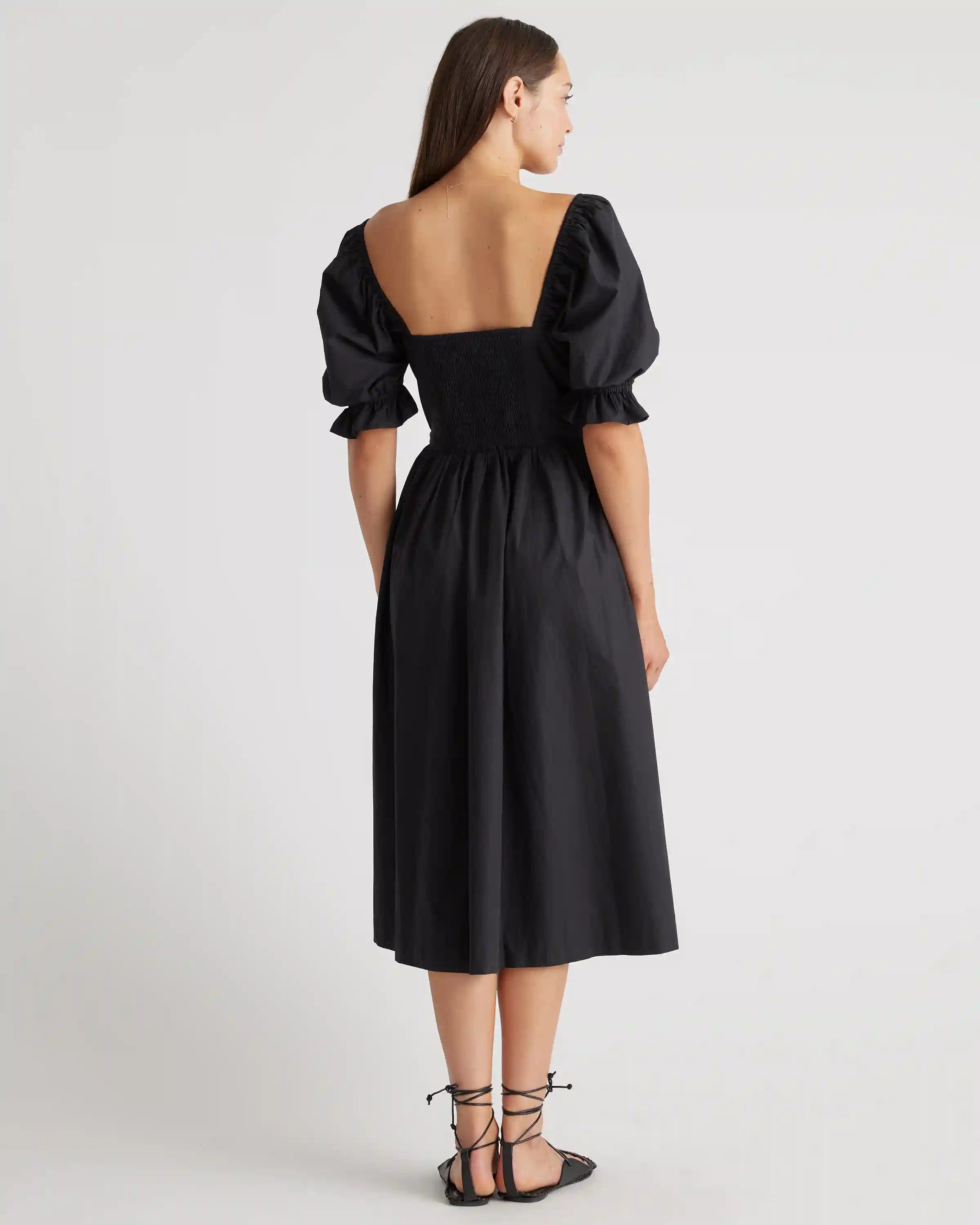 100% Organic Cotton Puff Sleeve Midi Dress