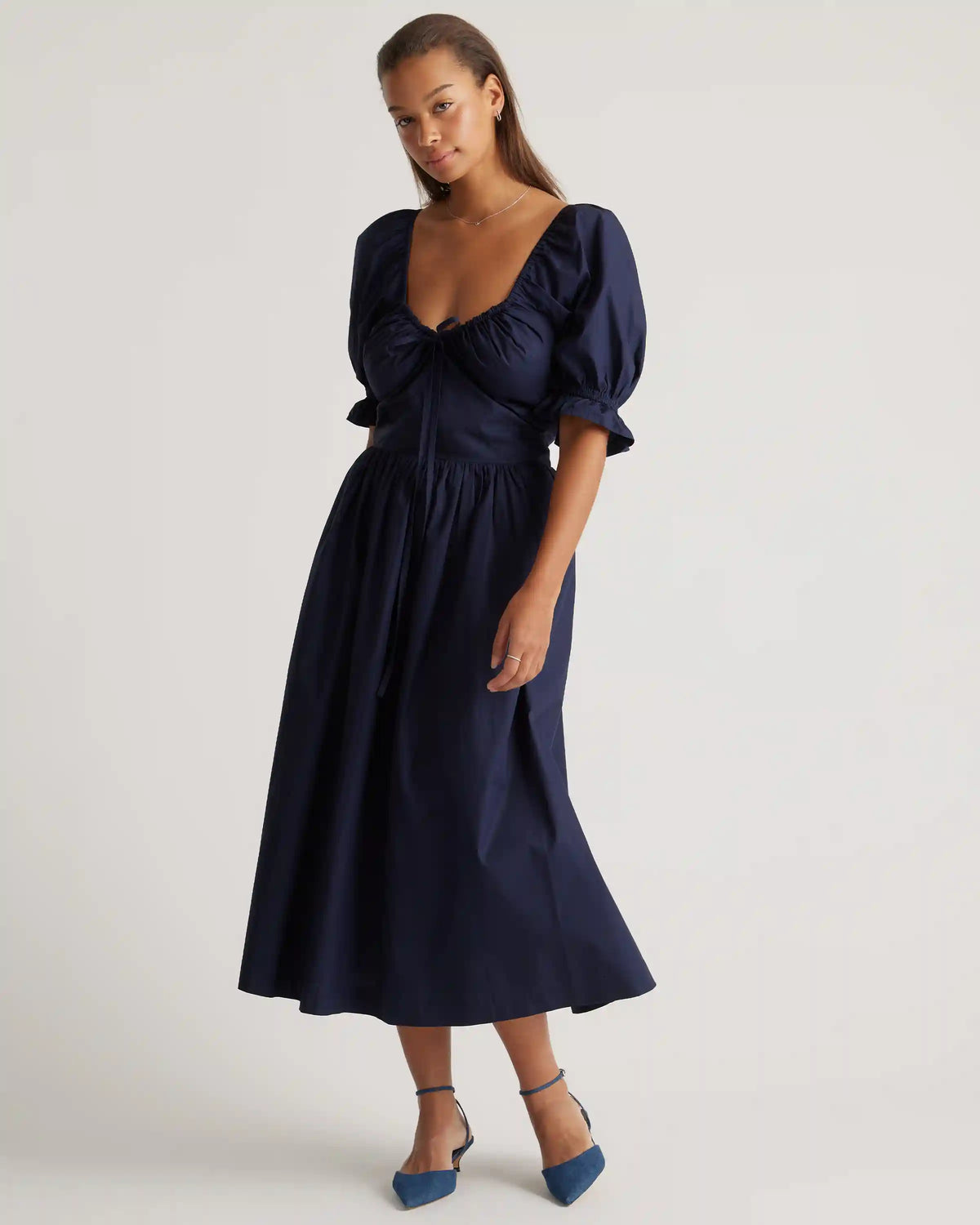 100% Organic Cotton Puff Sleeve Midi Dress
