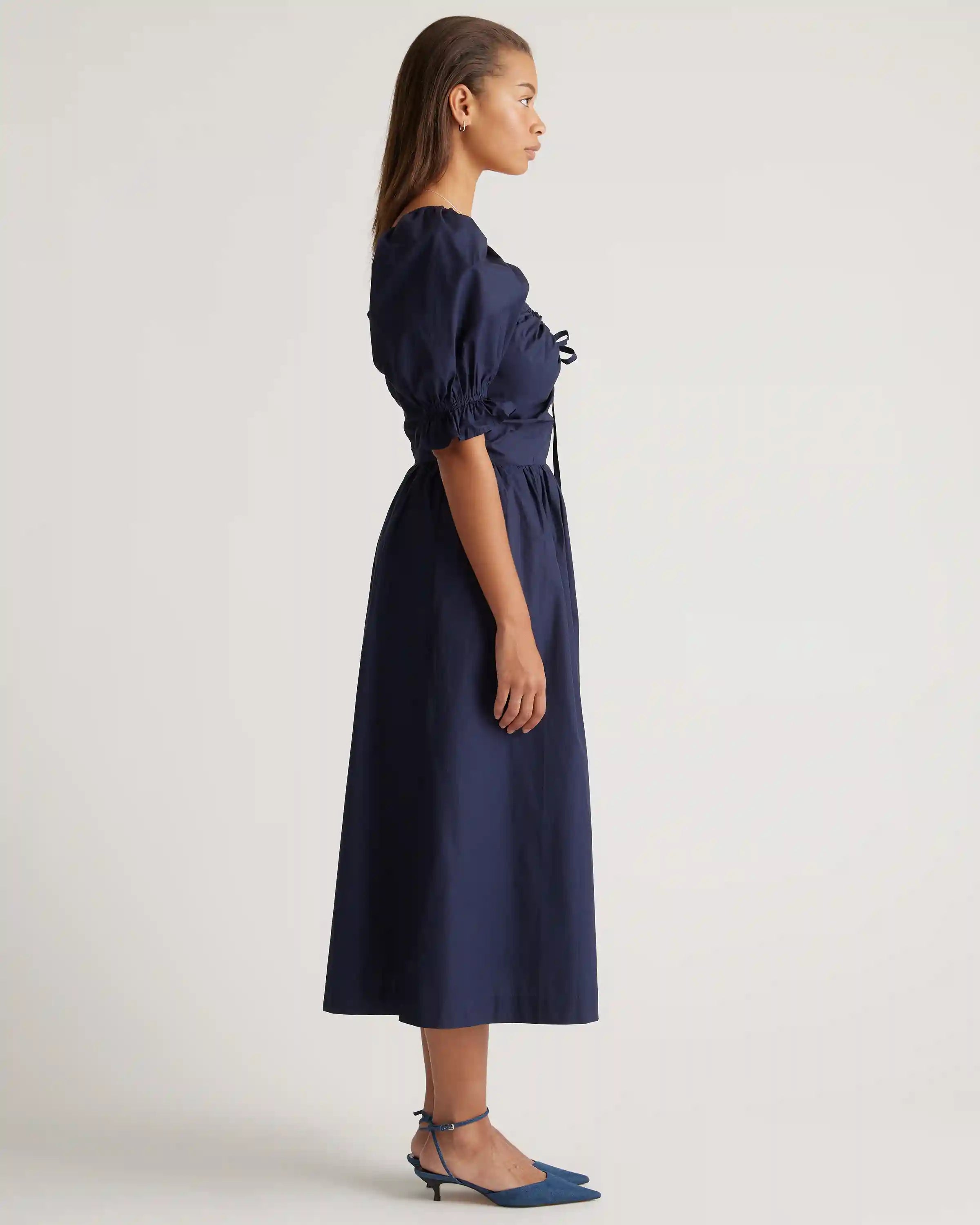 100% Organic Cotton Puff Sleeve Midi Dress