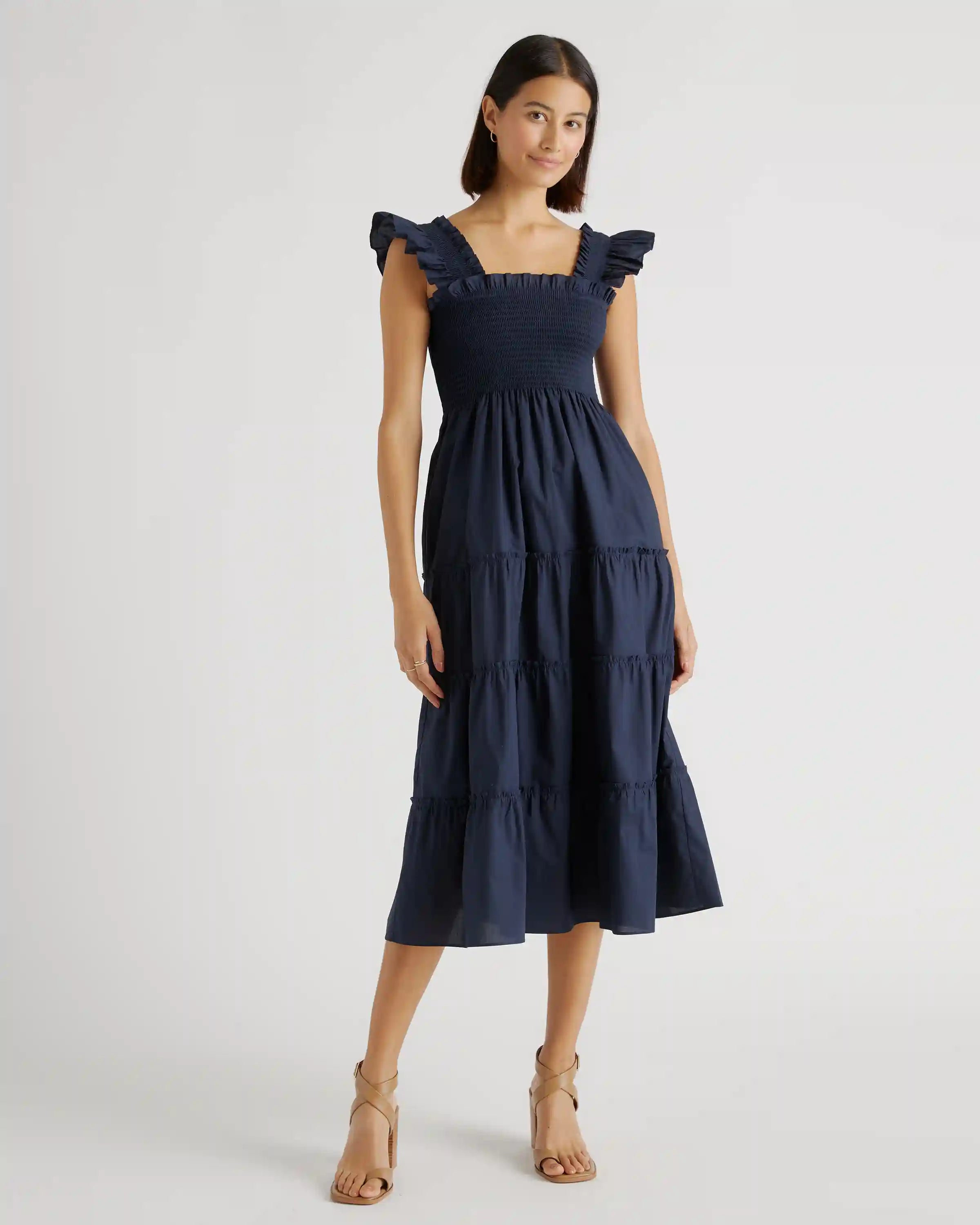 100% Organic Cotton Poplin Smocked Midi Dress